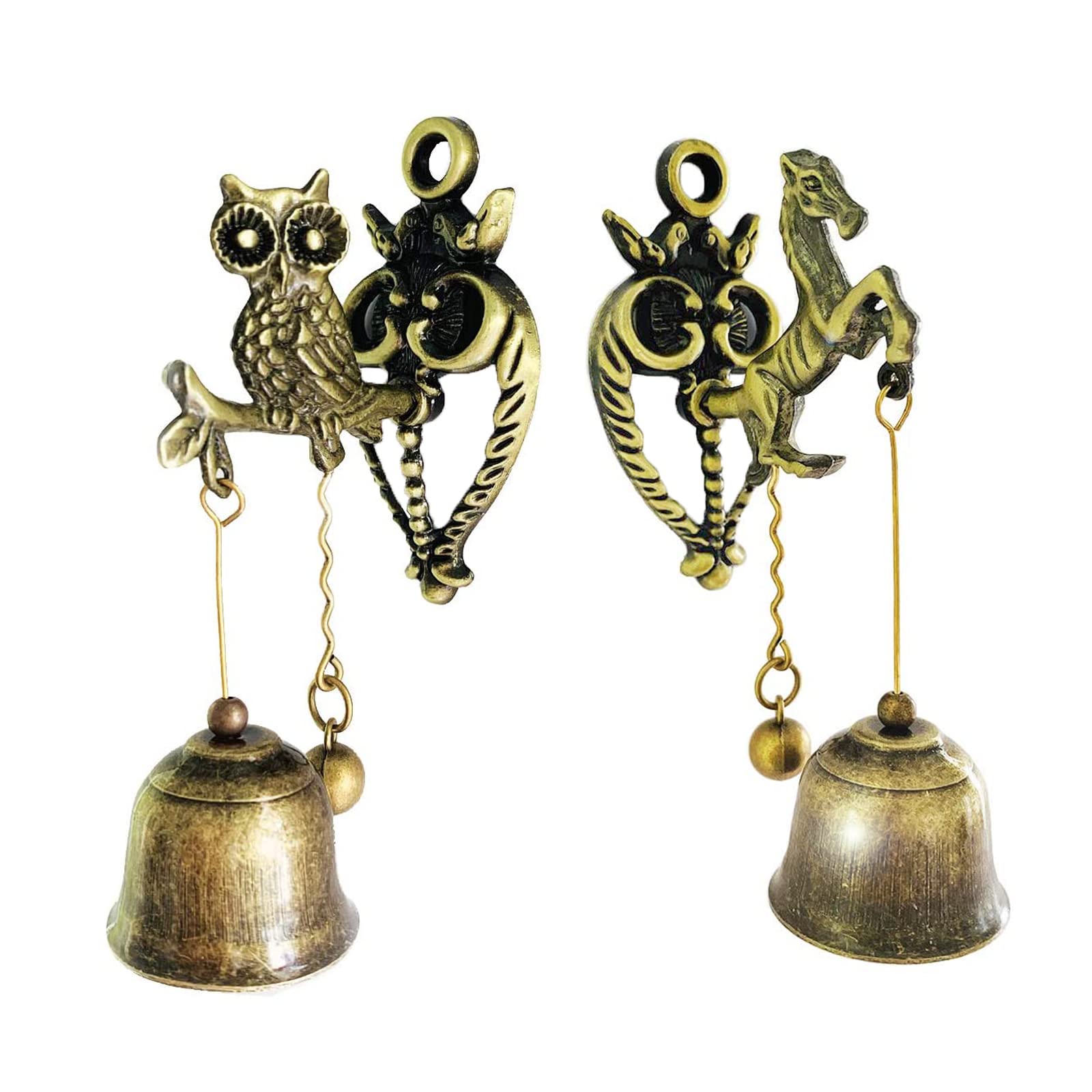 Maydahui2 Pieces Animal Retro Door Bell Horse Doorbell Owl Metal Bells Decoration for Garden Wall Indoor Outdoor Gate
