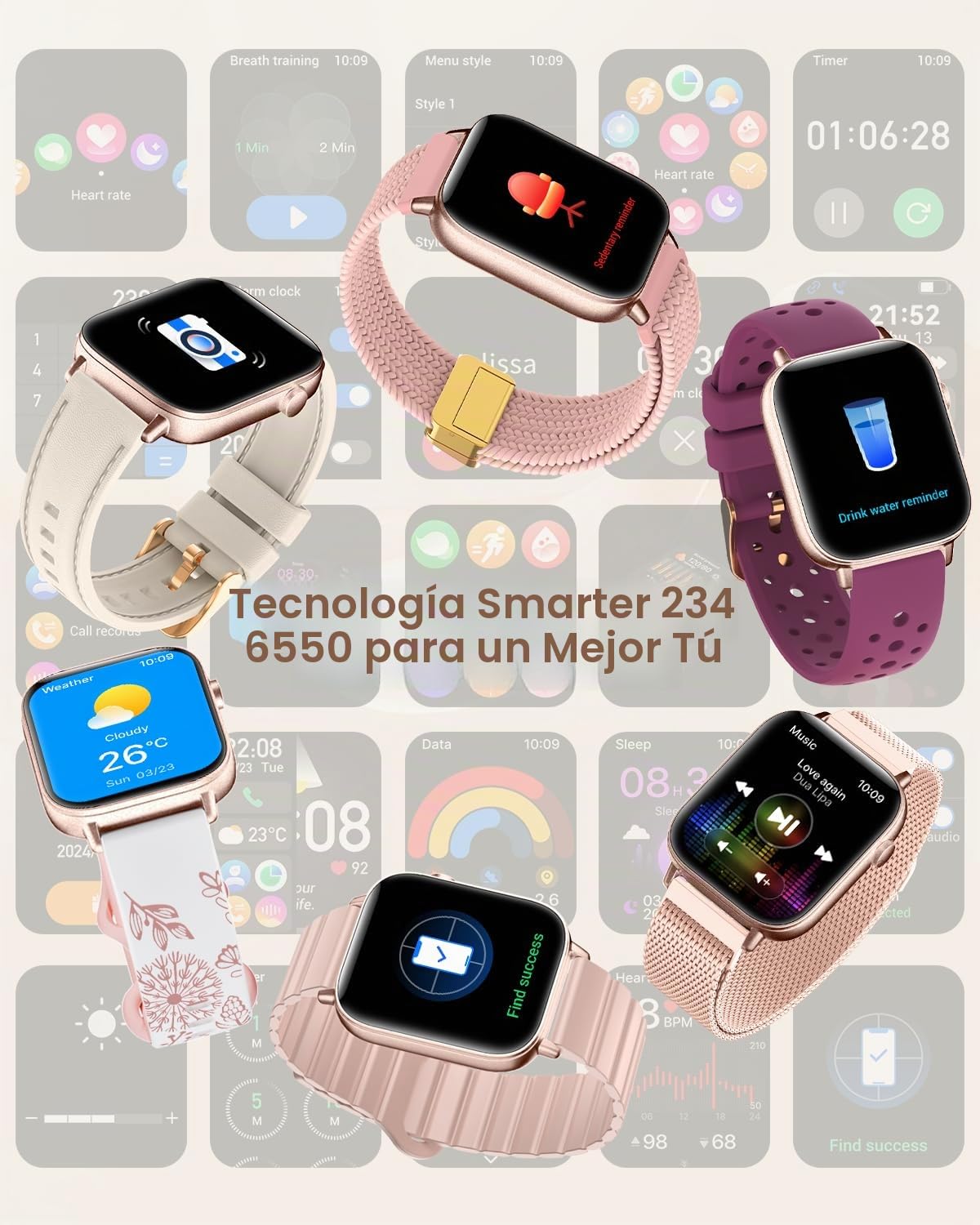 Reloj Inteligente Mujer con 7 Correas Llamadas Bluetooth 1.83" Smartwatch Mujer con AI Control Voz Pulsera Actividad Pulsómetro Sueño Oxímetro Podómetro 110+ Deportivos Smart Watch para Android iOS