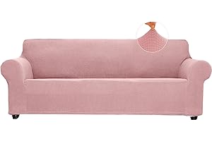 Premium Stretch Sofa Cover for Loveseat - Pink Floral Jacquard Fabric, Comfortable and Protective