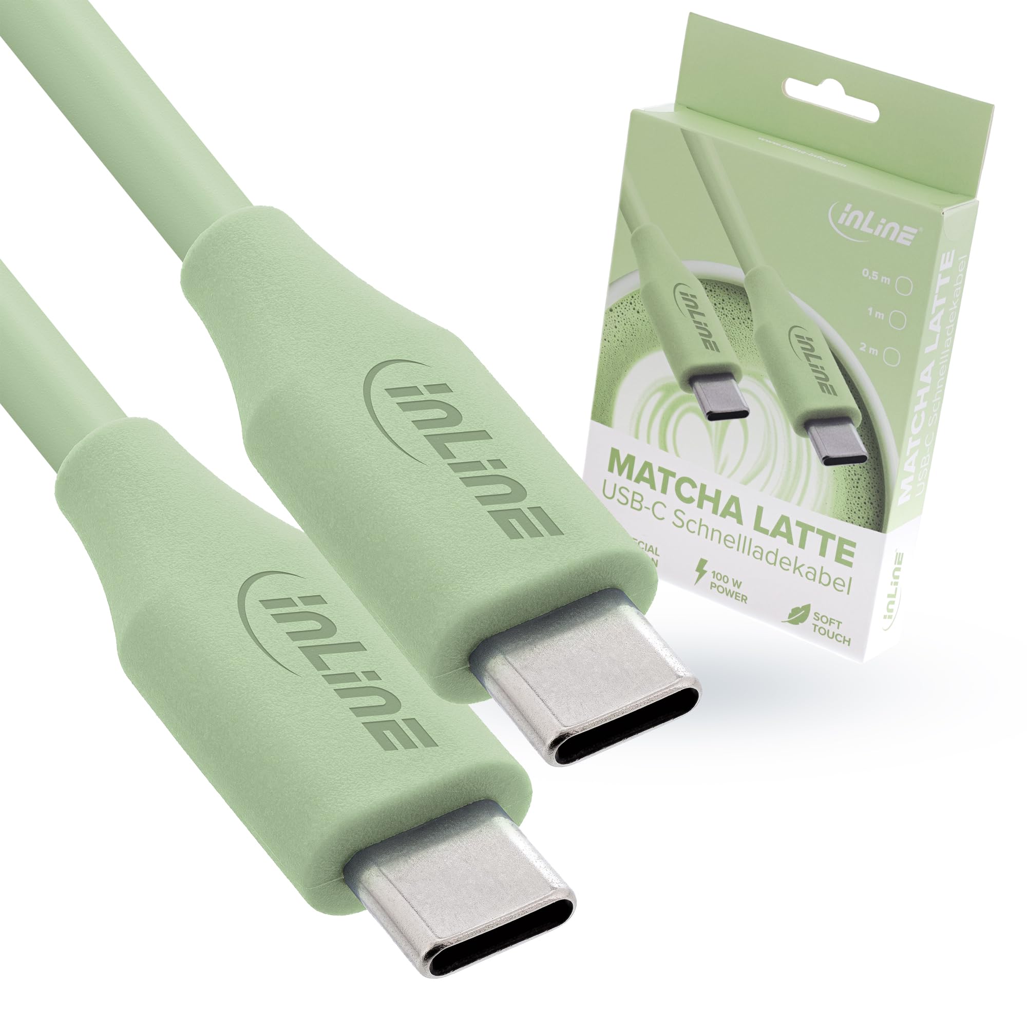 InLine Colour your Charge USB C Kabel 100W, PD Schnellladekabel, Silikon Ladekabel, flexibel, für iPhone Air 17 Pro 16 15 iPad Galaxy S23 Pixel Tablets, 0,5m, Matcha Latte (grün), 35895G