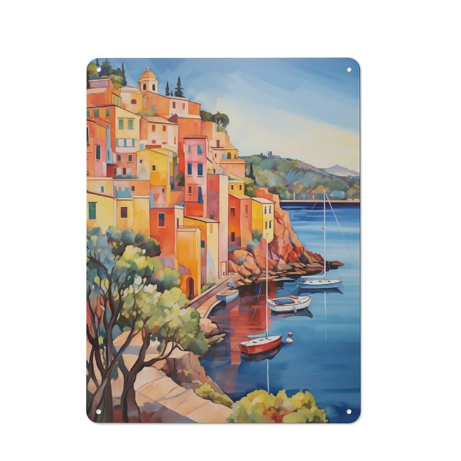 Junmoney Mediterranean Harbor 40X30cm Retro Metal Plaque With For Kitchen Or Home Bar, For Garage, Workshop And Man Cave Decoration