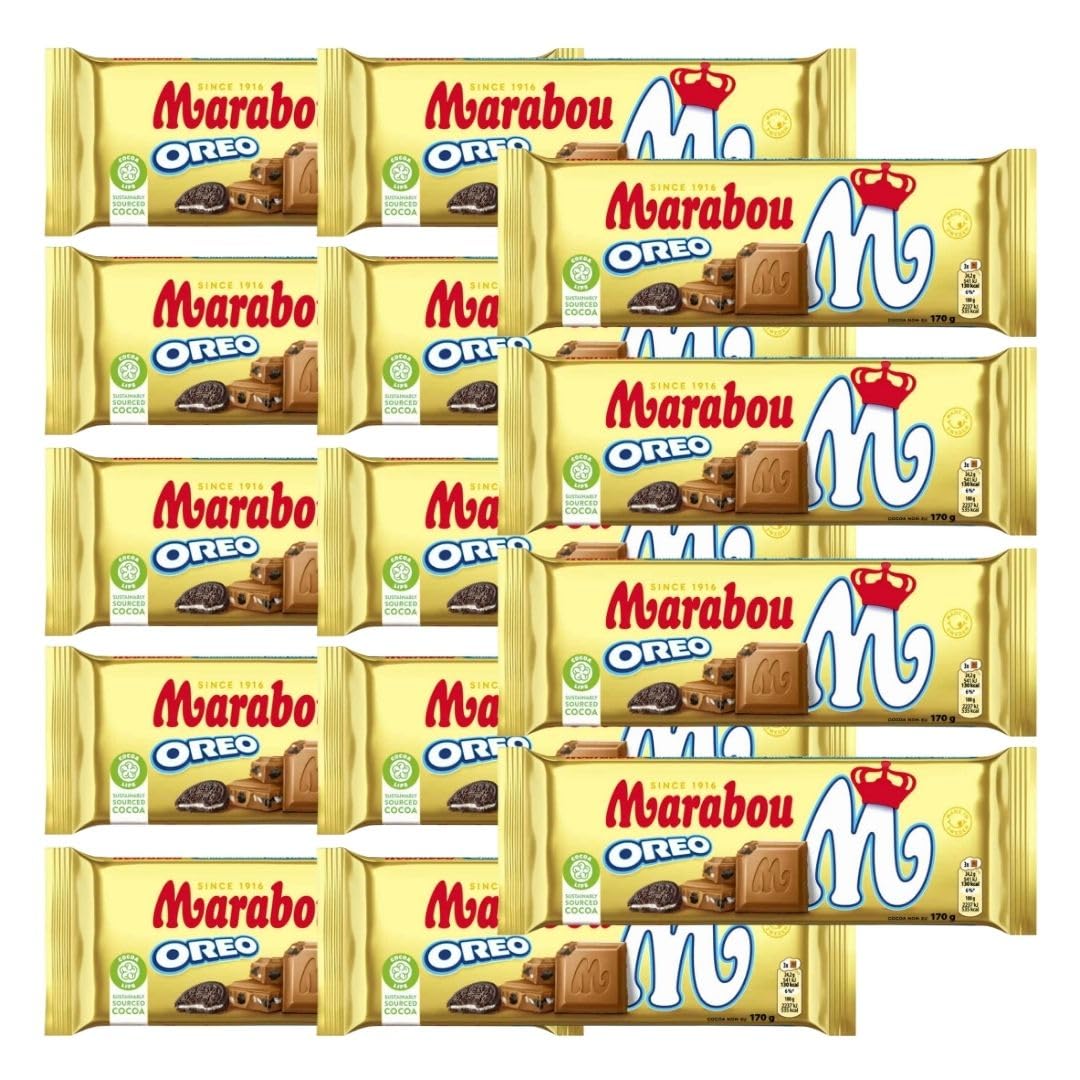 Marabou Oreo 14×170 g (2,38 kg) | Schwedische Milchschokolade mit Oreo-Keksstückchen | XXL-Vorrat | Cremig & knusprig | Tafelschokolade für Feiern, Office & Geschenke