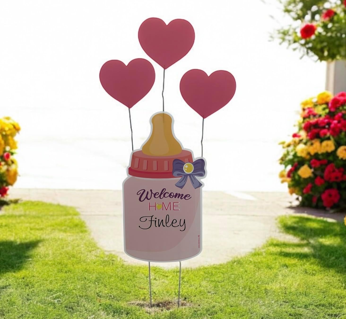Welcome Home Baby Yard Decoration Sign, Its a Girl Announcement, Personalized Baby Bottle Art, Outdoor Newborn or Shower Decor, Gift