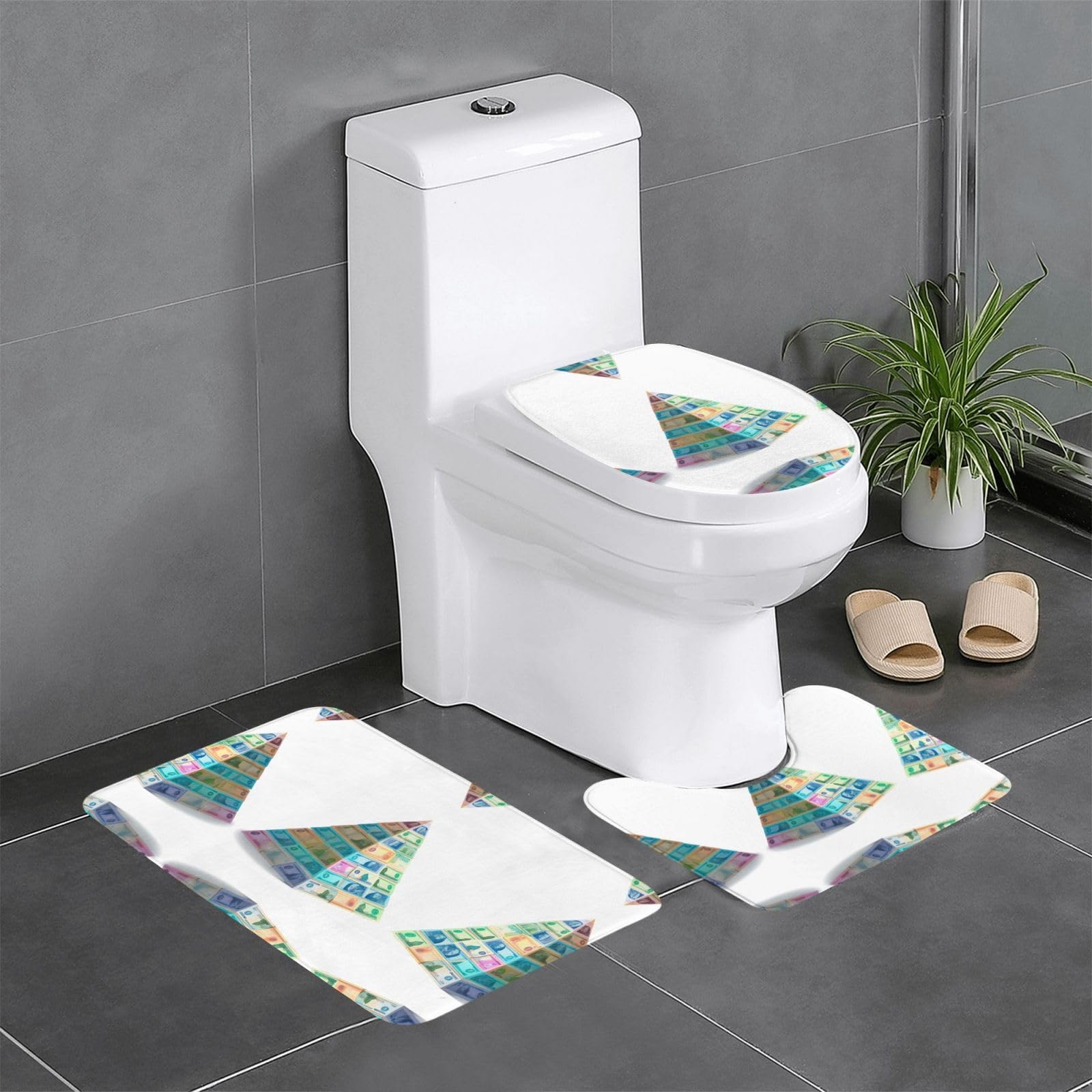 Tapis de salle de bain antidérapants 61x40 cm set de 3 pièces pour sol et WC Jin