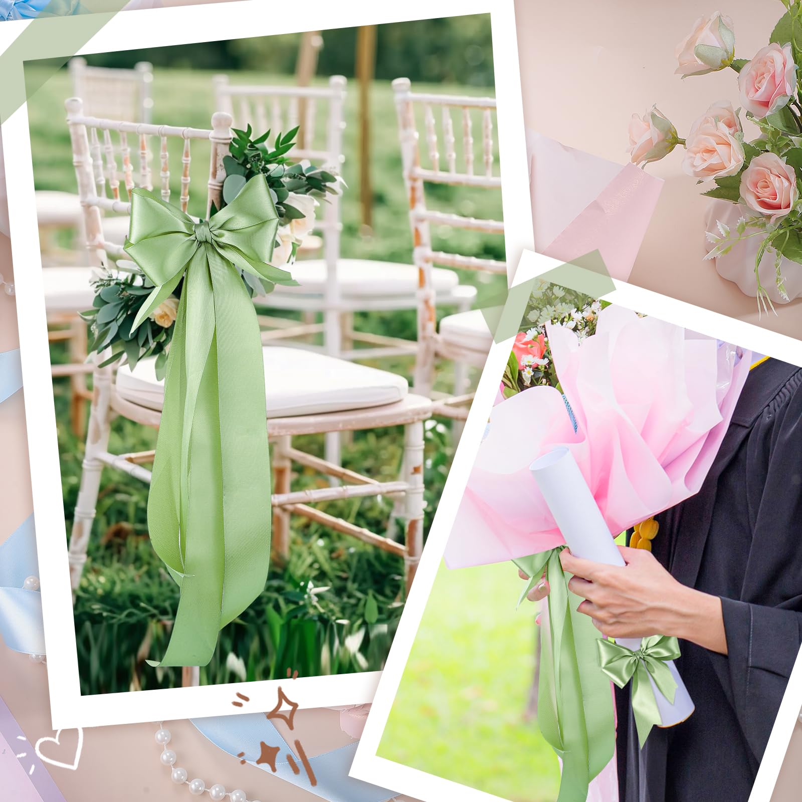 Salbeigrünes Satinband, 120 Meter, 3,8 cm, hellgrünes Band für Geschenkverpackungen, Basteln, Blumenstrauß, Party, Zuhause, Valentinstag, Dekoration