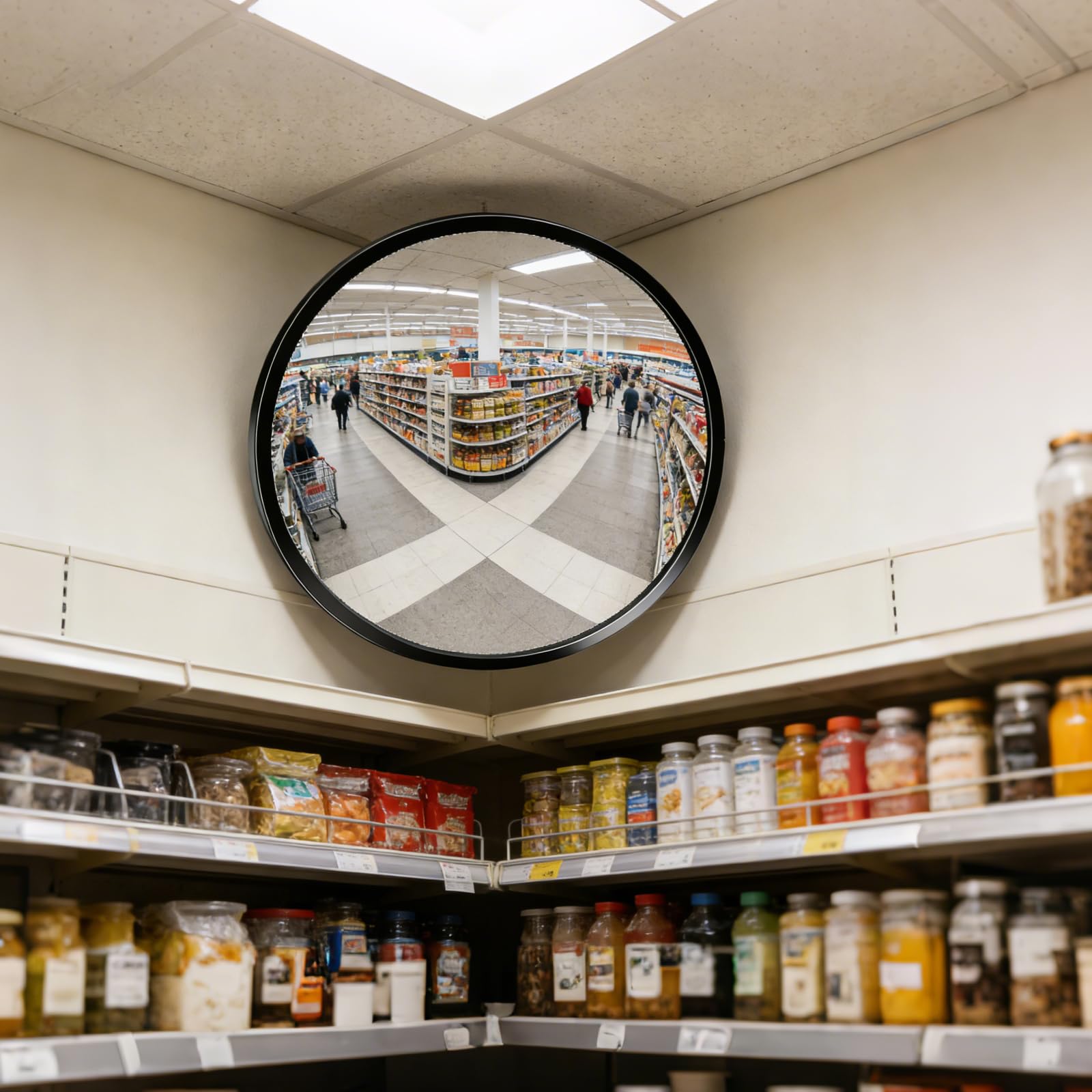 Ø30cm Miroir de circulation convexe de Surveillance, Acrylique Miroir Routier Sortie Garage Exterieur de rue Interieur pour Stationnement, Circulation Grand Angle pour la Sécurité, noire