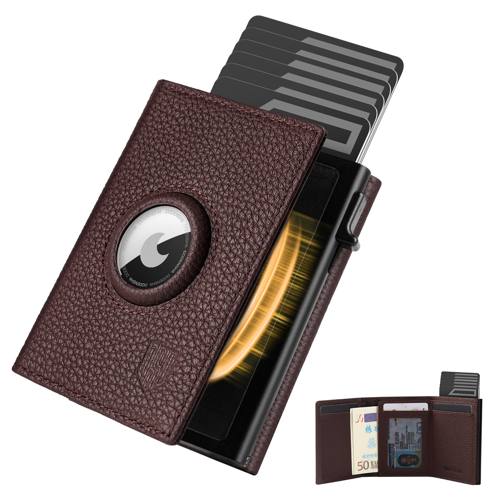 DODENSHA® MagSnap Pebble Airtag Wallet Herren I Kartenetui Herren I Smart Wallet für 10+ Karten I Wallet mit Münzfach I Geldbeutel mit AirTag* Fach I Geldbörse Herren mit RFID Schutz I Lila