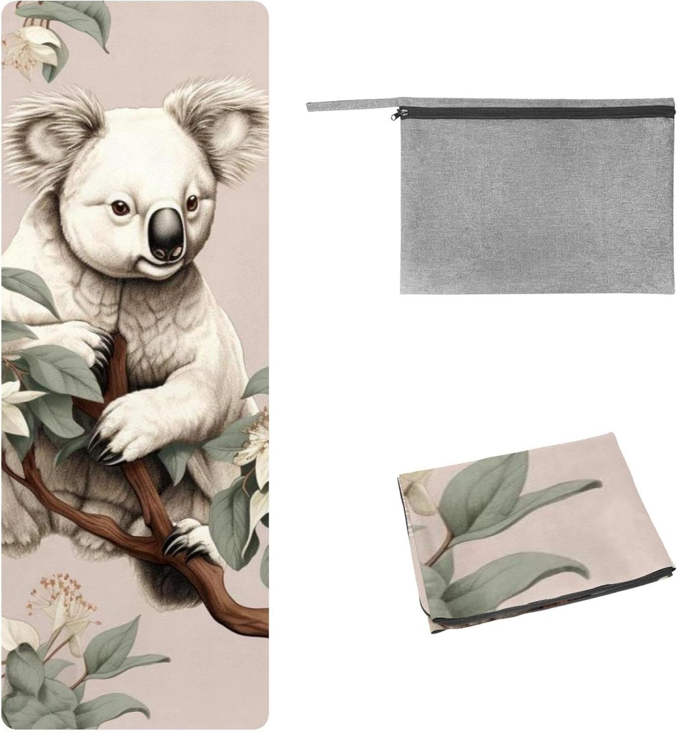 Yoga Towel, Koala Flowers Pattern Non Slip Sweat Absorbent Hot Yoga Mat Towel for Hot Yoga, Pilates and Fitness - 72.8" x 26.8"