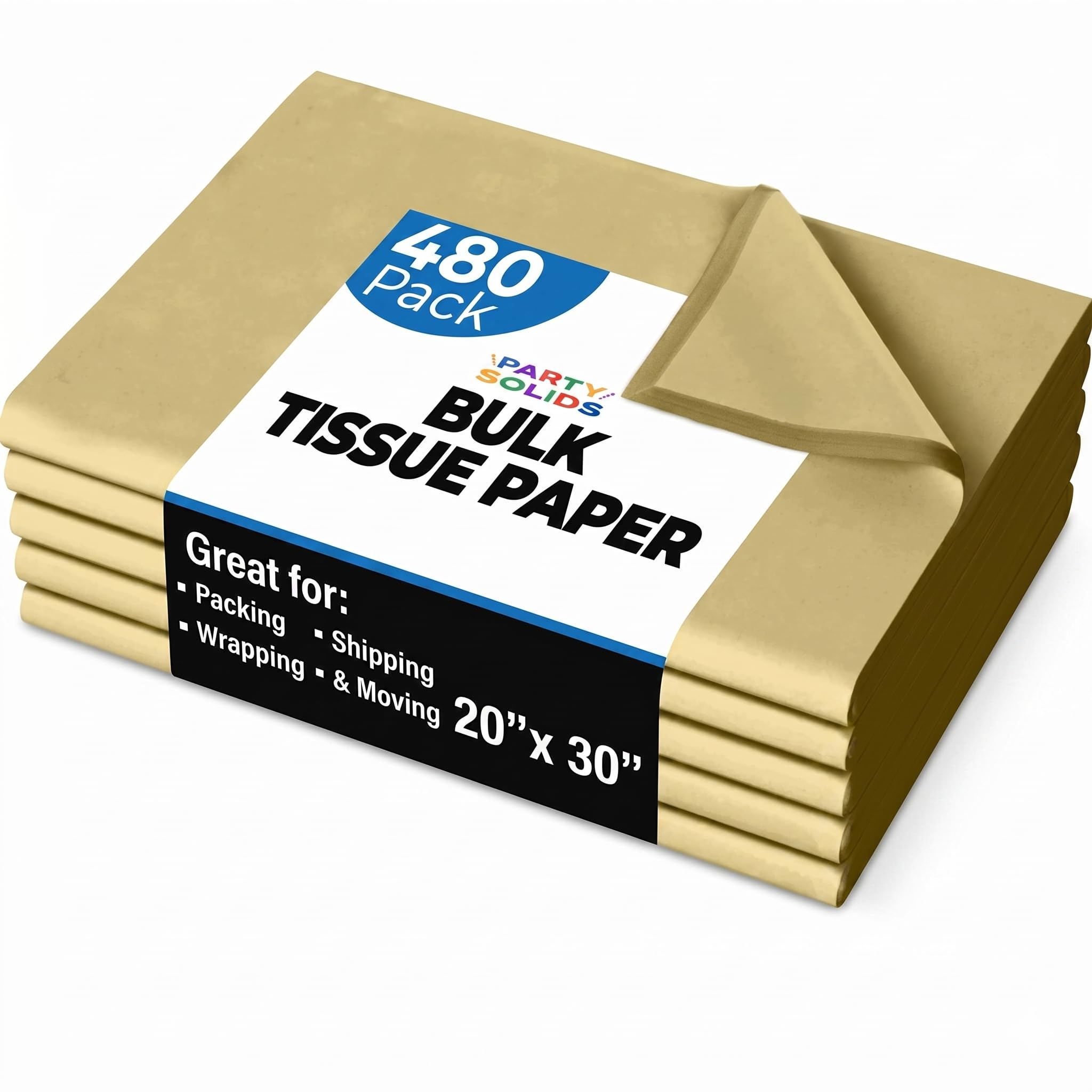 Party Solids Gold Tissue Paper for Gift Bags 20" X 30" 480 Sheets