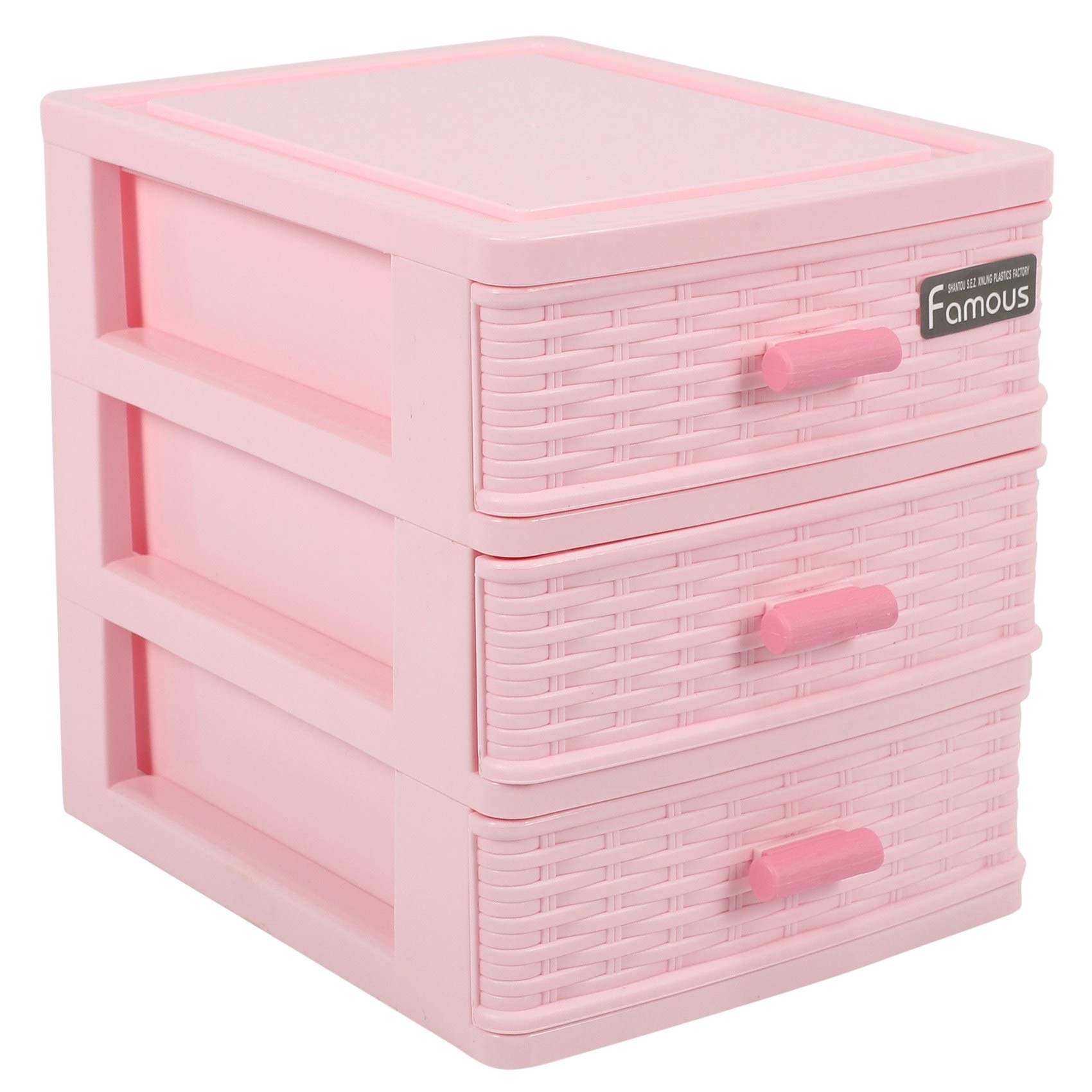 Jdeijfev Pink Plastic Drawer Designed 3 Compartment Jewelry Storage Box