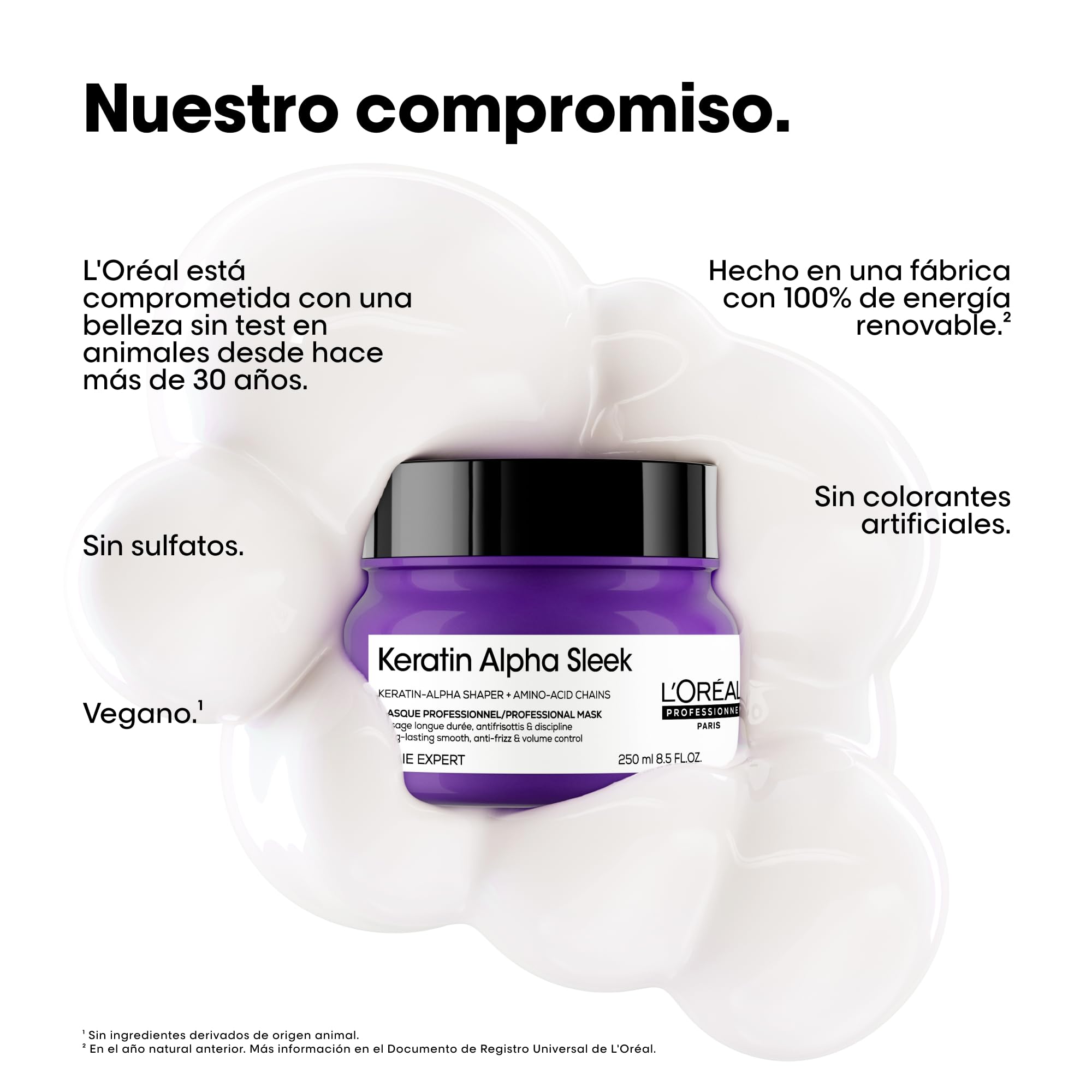 L’Oréal Professionnel, Mascarilla Keratin Alpha Sleek, Anti-Frizz, Control del Encresapamiento y Volumen. Hidrata y Nutre el Cabello, Apto para Todo Tipo de Cabello, 250 ml