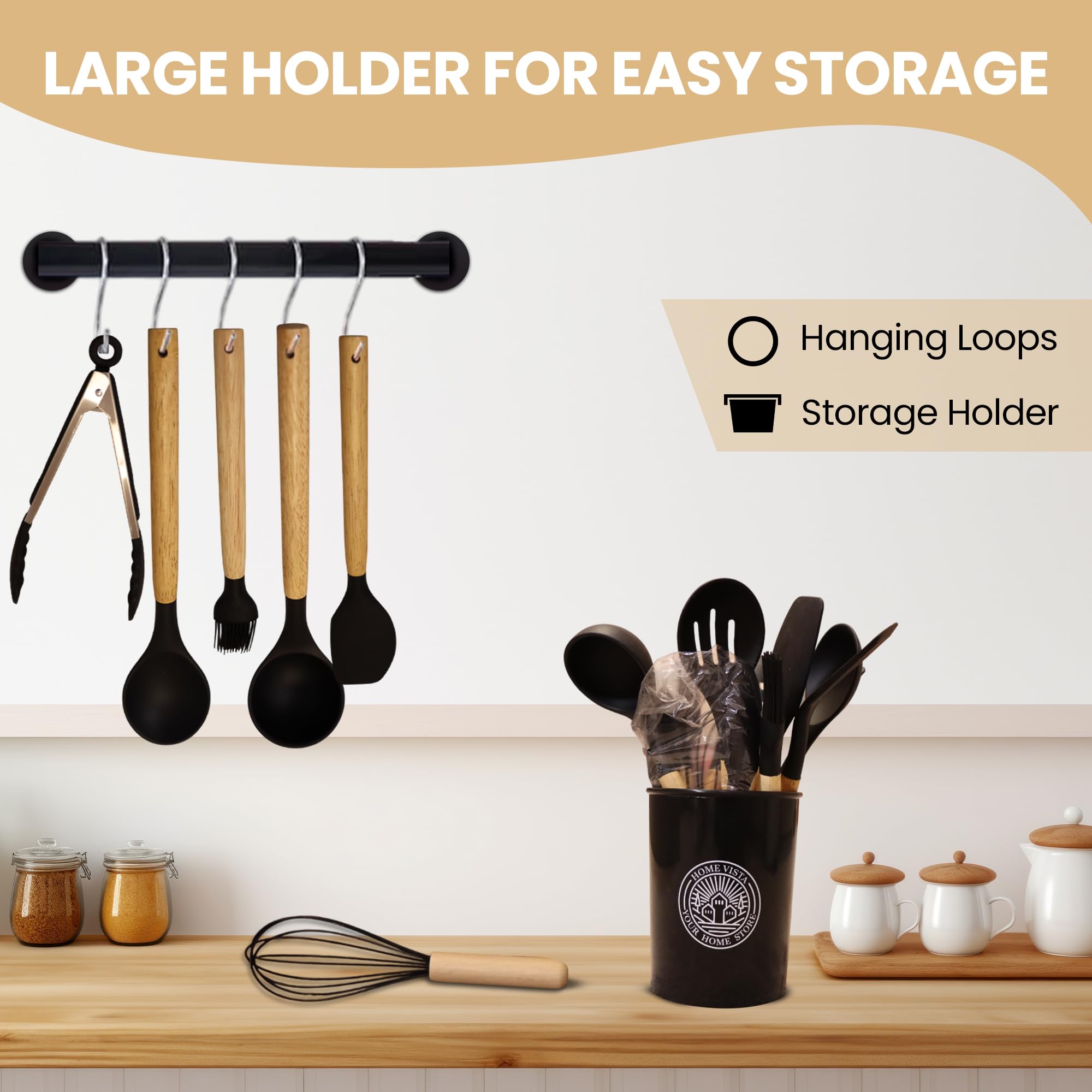 12 Pcs Silicone Cooking Utensils Set with Holder – Heat Resistant, BPA-Free Tools for Non-Stick Cookware – Ideal for Homes, Daily Cooking & Gifting – Black Kitchen Set — view 2