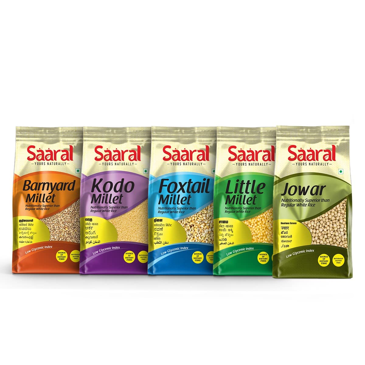 Saaral Millets - Natural Grains Combo Pack of 5 | Foxtail 500g, Kodo 500g, Sorghum 500g, Little 500g, Barnyard 500g | Native Low GI Millet Rice | Nutrient Powerhouse (B0C1YS8RRQ) Amazon Price History, Amazon Price Tracker