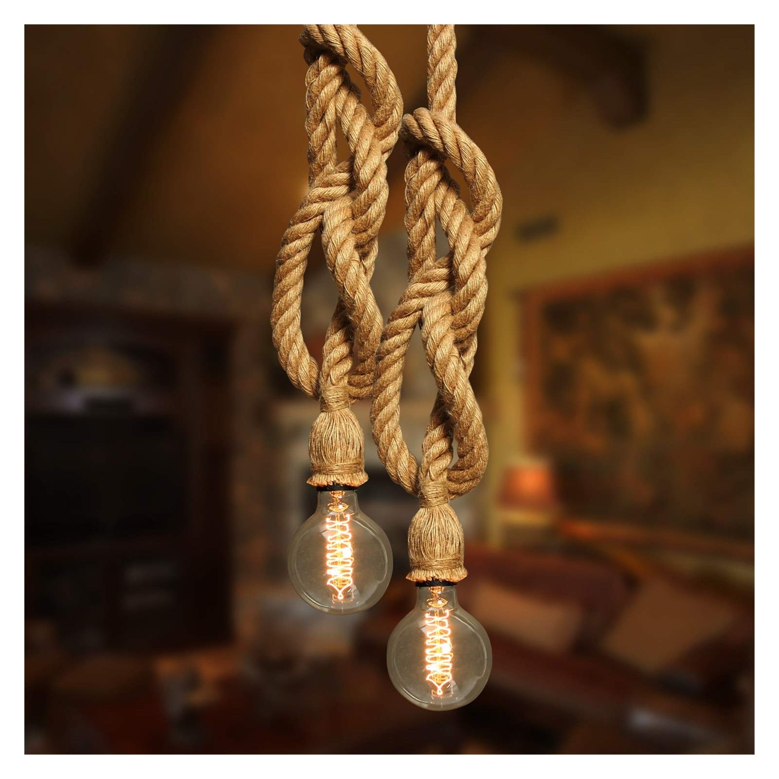Base de bulbo Encabezados por doble 1-4m cuerda de cáñamo del sostenedor de bulbo de la lámpara Base Noche de iluminación rural, utilizadas for el hogar decoración de la sala de estar, Cafetería, Tien
