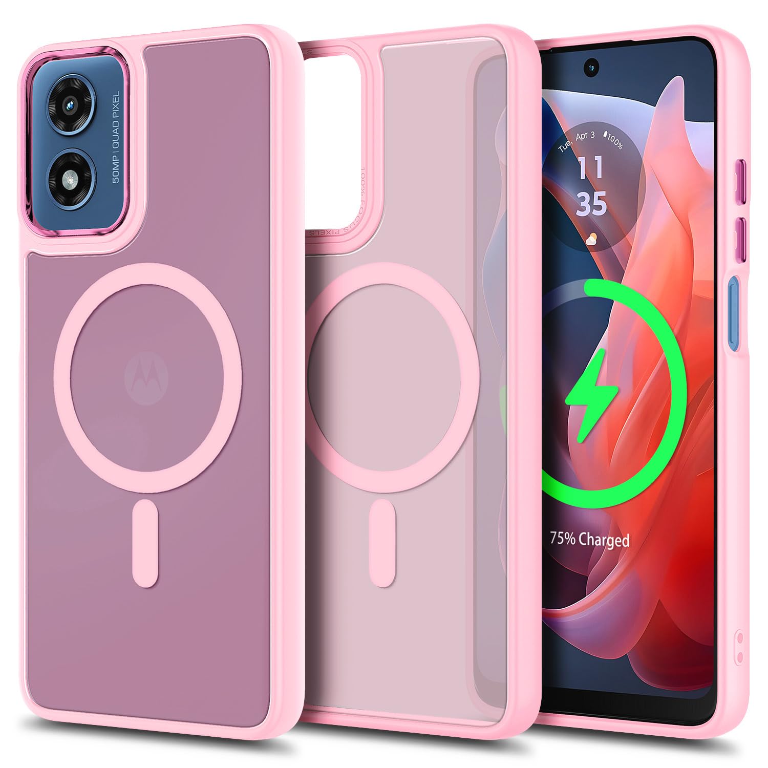 YZB Magnetic for Motorola Moto G-Play-2024 Case, Pink | Compatible with MagSafe, Translucent Matte Scratch-Resistant Back, Military-Grade Protection