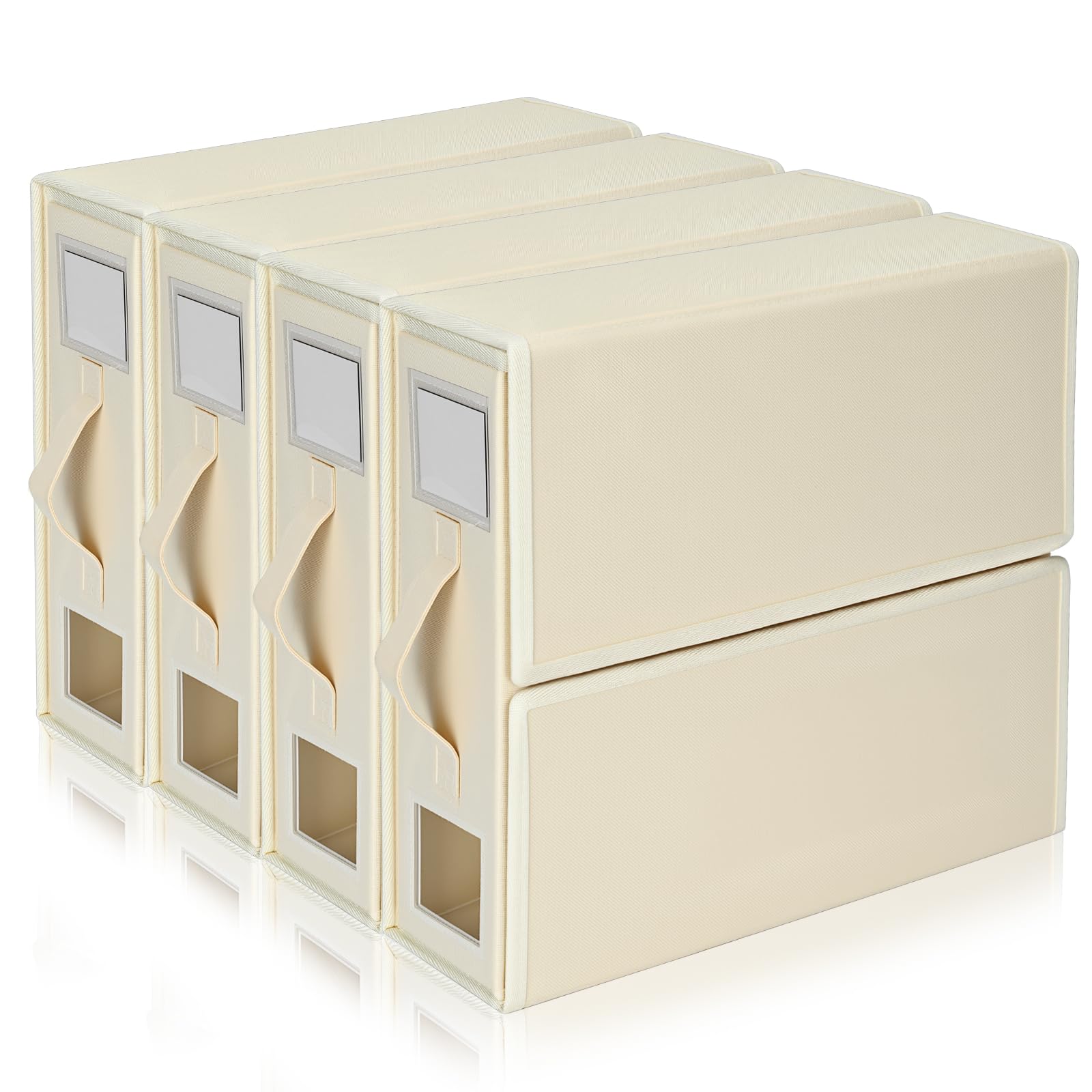 Boic 4 Pack Bed Sheet Organiser Folding Storage, Bedding Storage Box Linen Storage Box Linen Closet Organisers For Blanket, Duvet Cover Set, Bed Sheet Set (Beige)