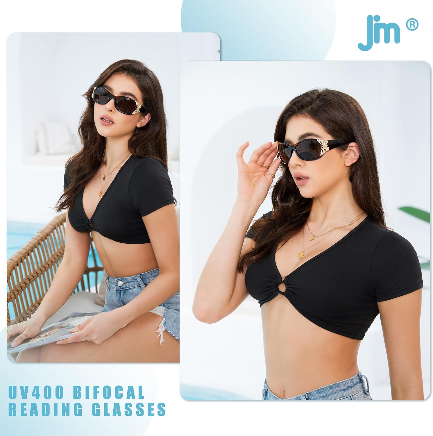 JM 2 Pack Bifocal Reading Sunglasses for Women Fashion Sun Readers Outdoor Reading Glasses UV400 Protection