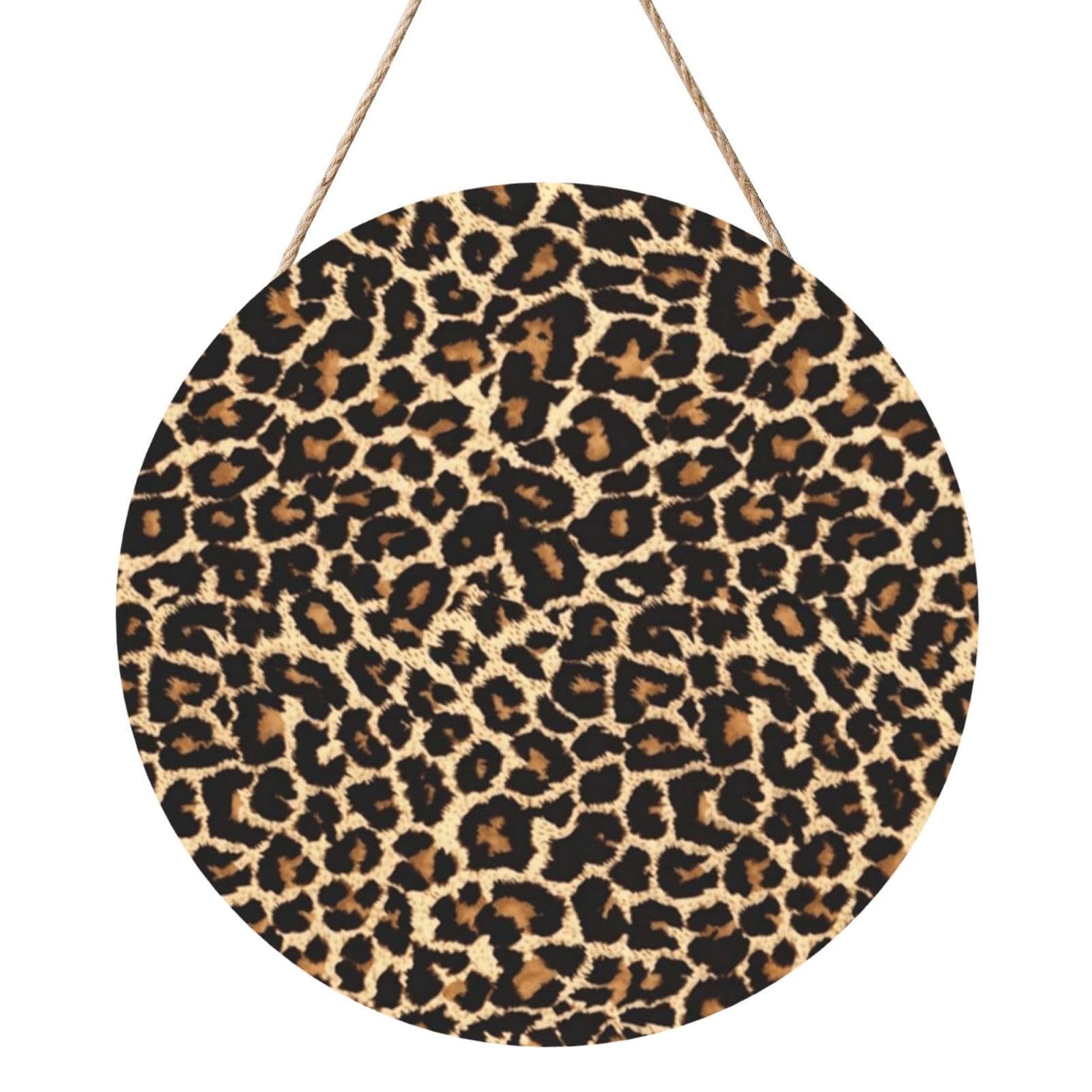 InOmak Leopard Design, Round Wood Panel Painting 12 in, Wall Hanging Painting For Home