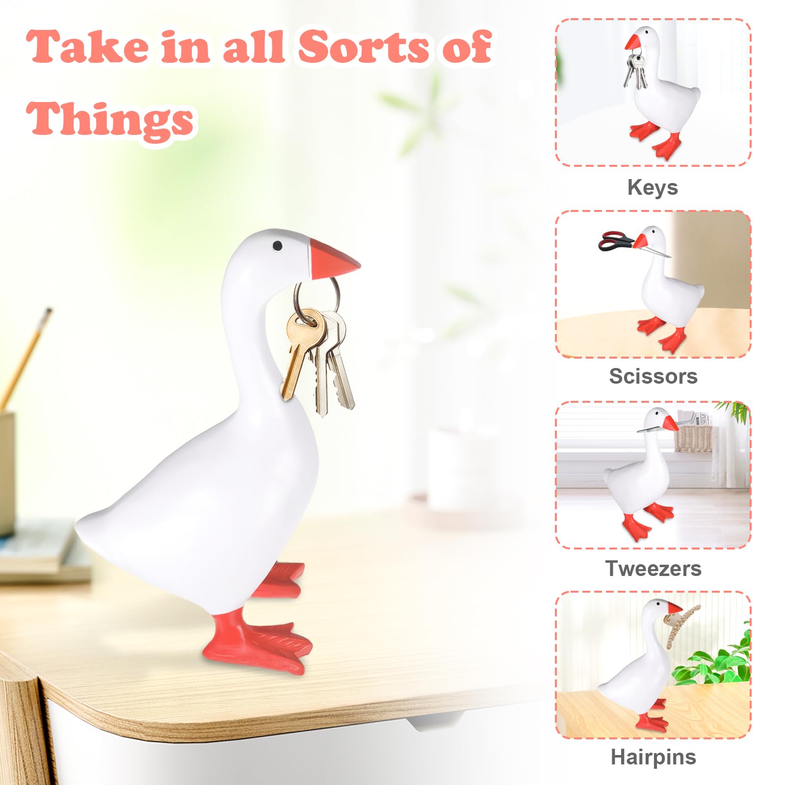 Magnetic Goose Duck Key Holder, Resin Cute Animal Figurines Keys Holder, Goose Statue Key Storage - Image 3
