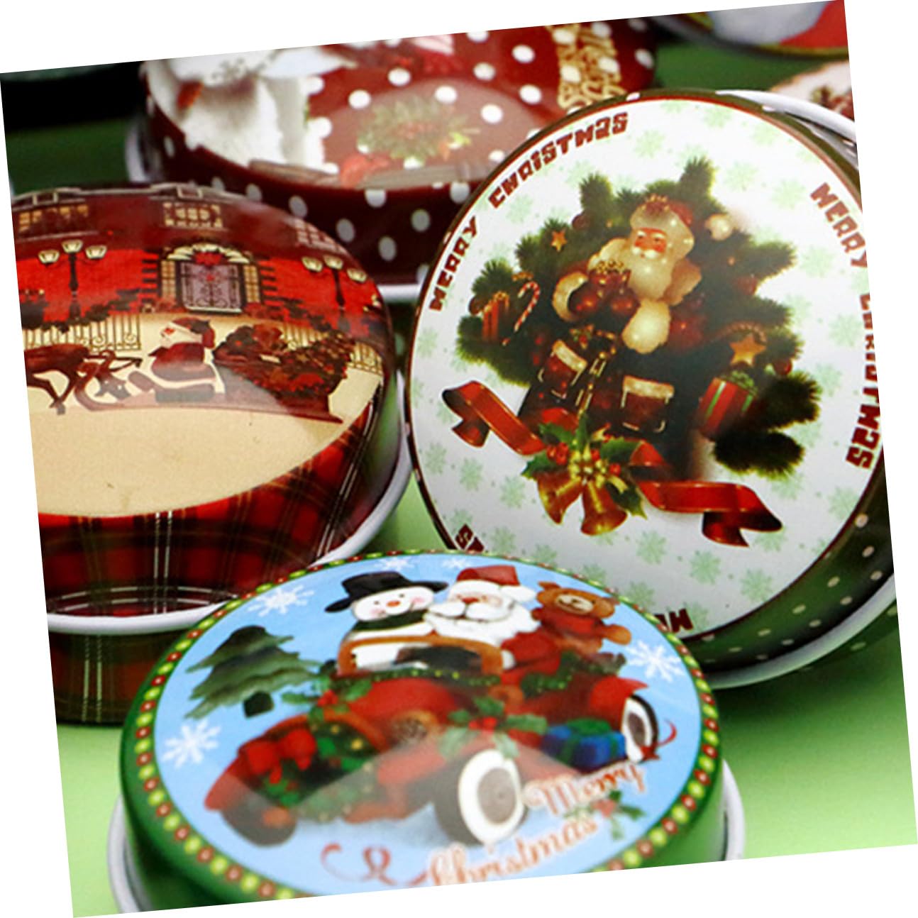 DOITOOL Lot de 12 boîtes de Noël rondes en fer blanc avec couvercle, décoratives et robustes, pour décoration de Noël et fête de Noël, boîtes à biscuits et boîtes cadeaux