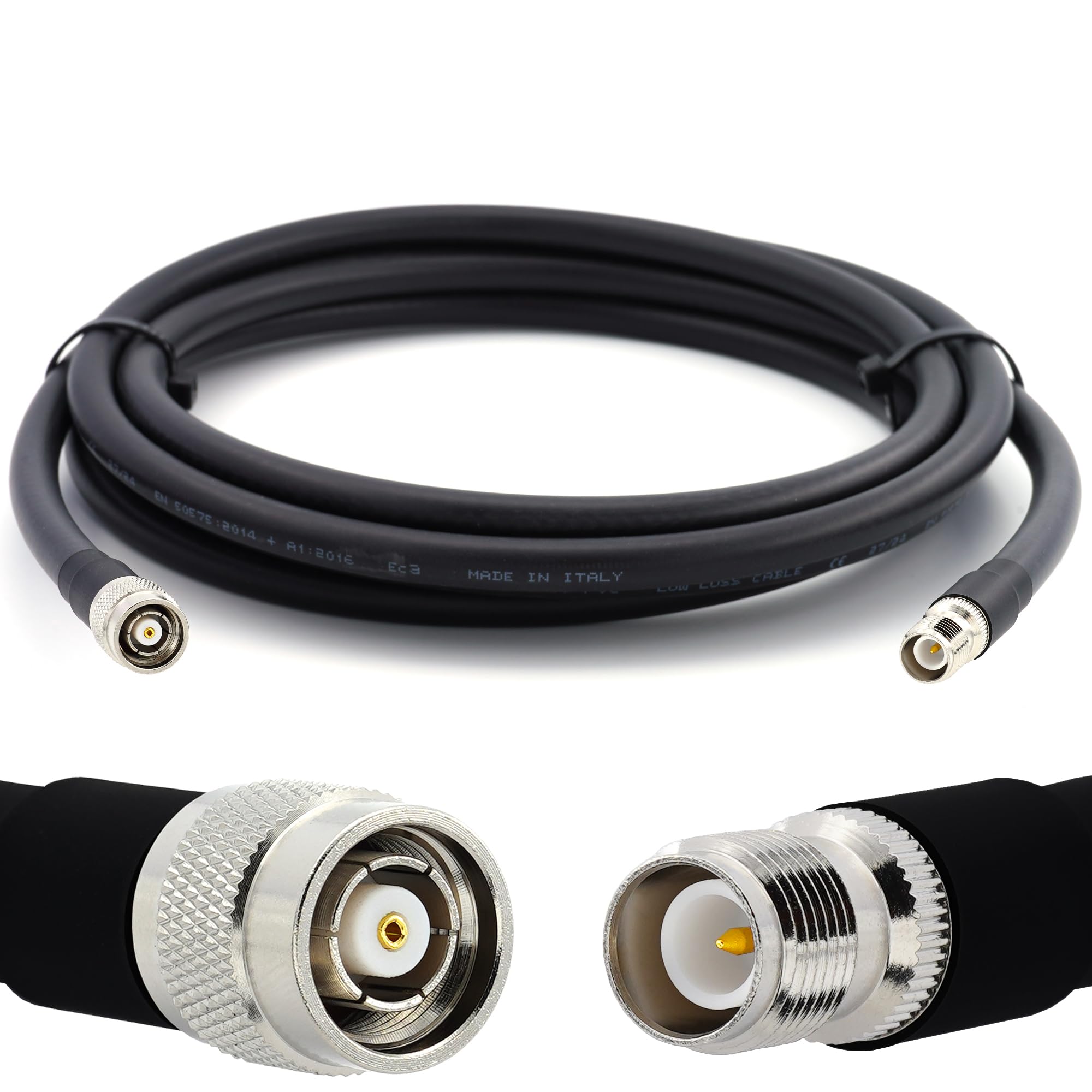 25m RP-TNC mâle à RP-TNC femelle Câble coaxial — HF400 Flexible 50 Ohm Câble d'extension (équivalent LMR400 UF UltraFlex) — pour WiFi LTE CDMA GSM DCS 4G 5G 6G Mobile Wireless Routeur Antenne