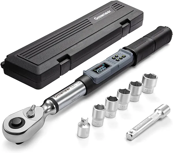 GROWNEER Upgraded Digital Torque Wrench Set, 7.38-147.5 Ft-lbs/10-200 nm, 1/2'' Drive Rachet Torque Wrench with Buzzer & Colorful LED Indicator, Electronic Wrench for Motor Car Tires Auto Repair