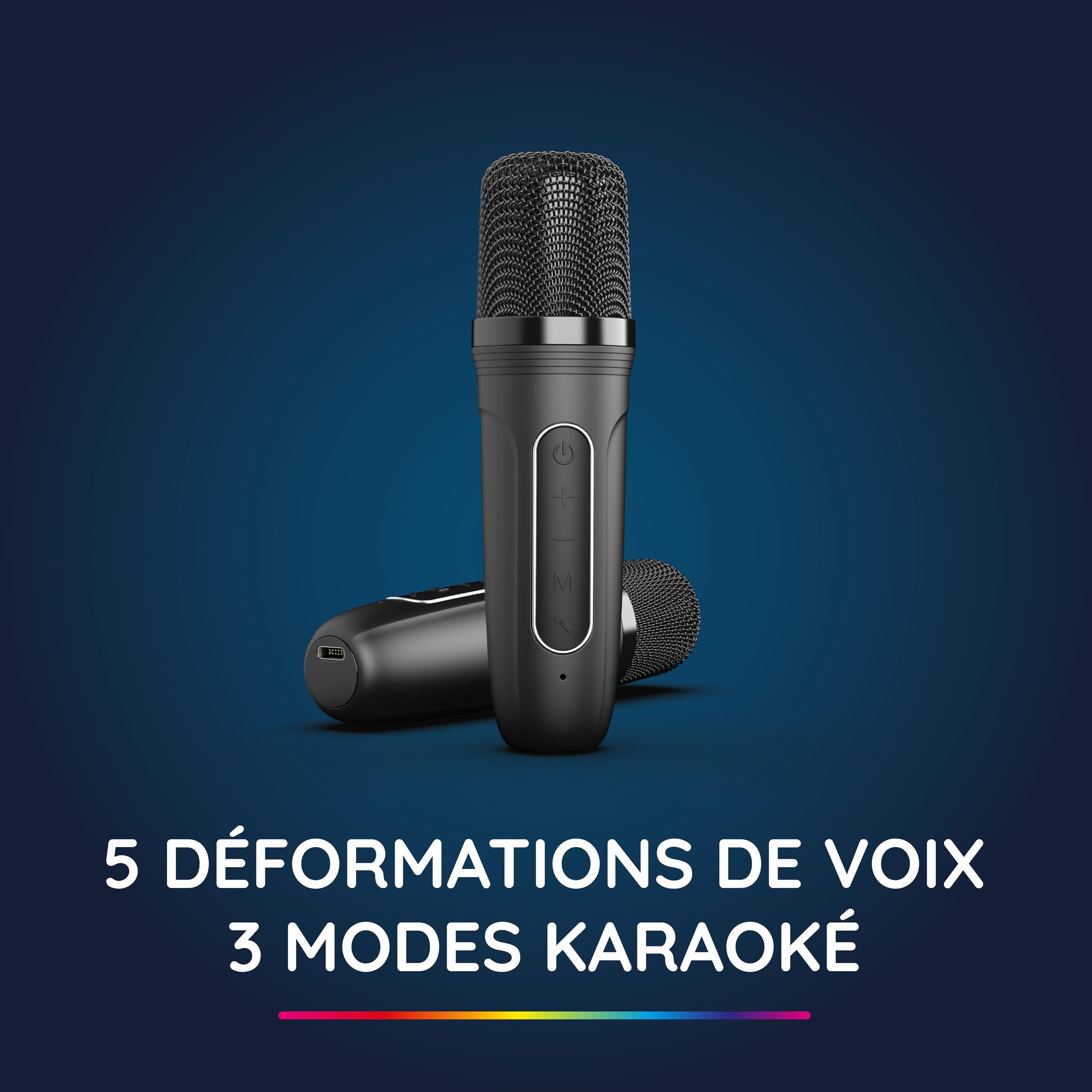 R-MUSIC Karaduo - Kompletny zestaw do karaoke, 2 bezprzewodowe mikrofony karaoke + bezprzewodowy przenośny głośnik RGB - Bluetooth 5.0, port AUX i port Micro SD - 5 efektów deformacji głosu + 3 tryby