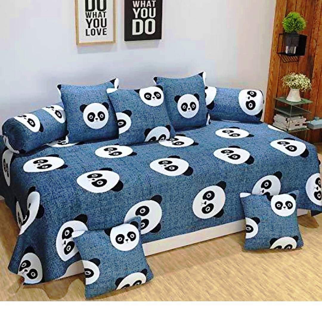 BREVARD 210 TC Glace Cotton 8 Pieces Diwan Set Including 1 Bedsheet, 5 Cushion Covers and 2 Bolster Covers (Black Panda)-image-45