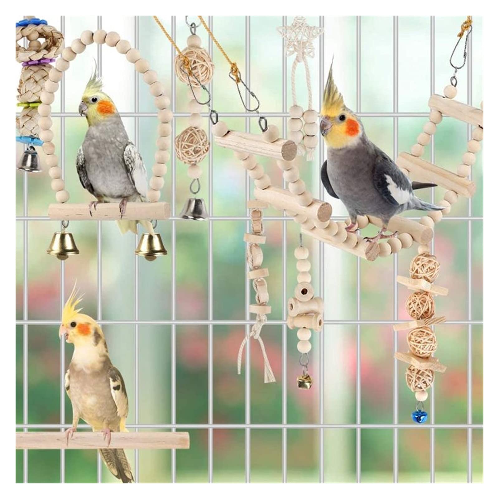Jouet pour oiseaux 9 pièces / jeu d'oiseau perroquet balançoire jouet à mâcher debout hamac escalader échelle cage à oiseaux pour Budgerigar setconure