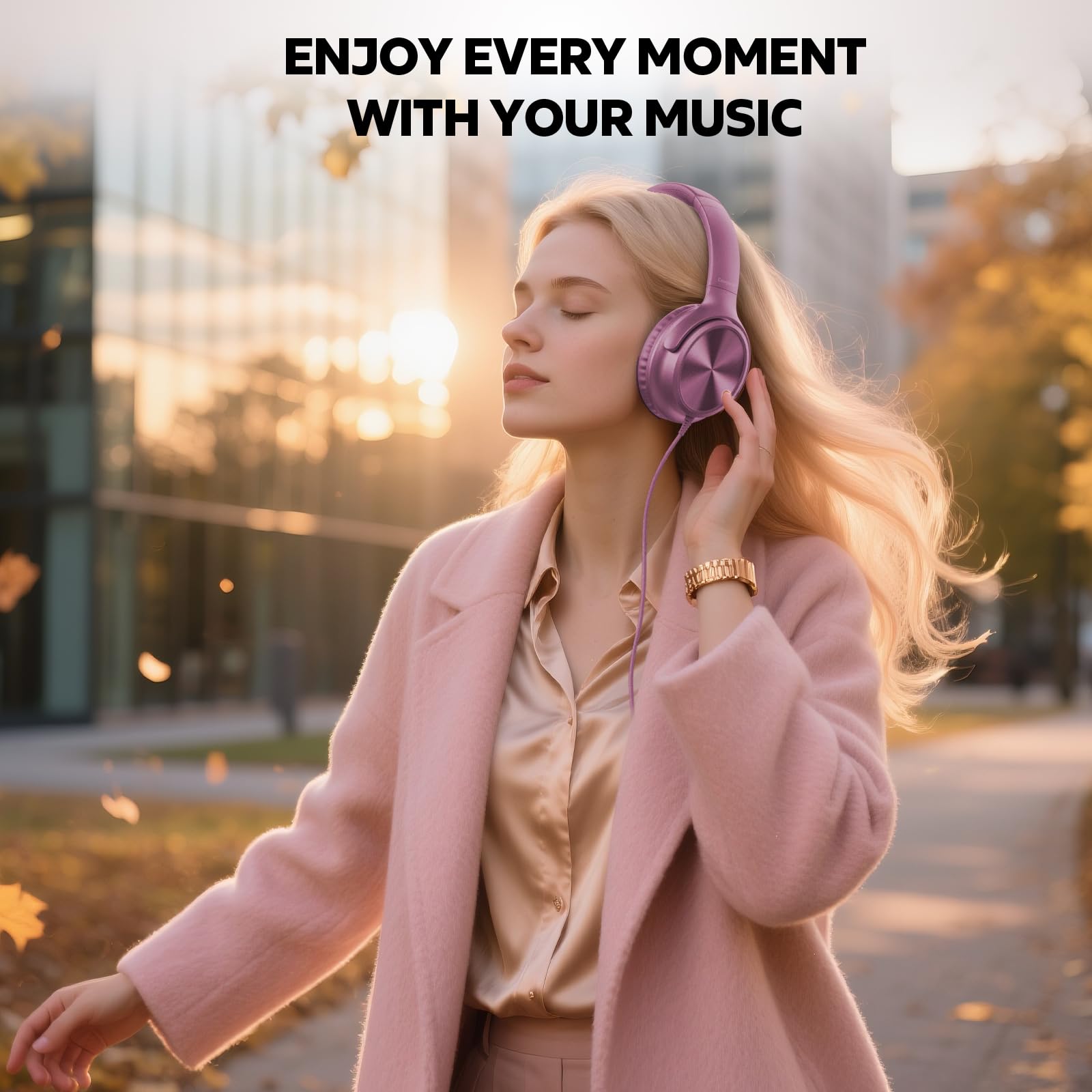 Cowyawn Voilet - Cuffie USB C cablate con microfono, controllo del volume, suono stereo HD, cuffie USB tipo C pieghevoli per adulti/ragazzi/laptop/computer/iPhone 15/16/17, Voilet