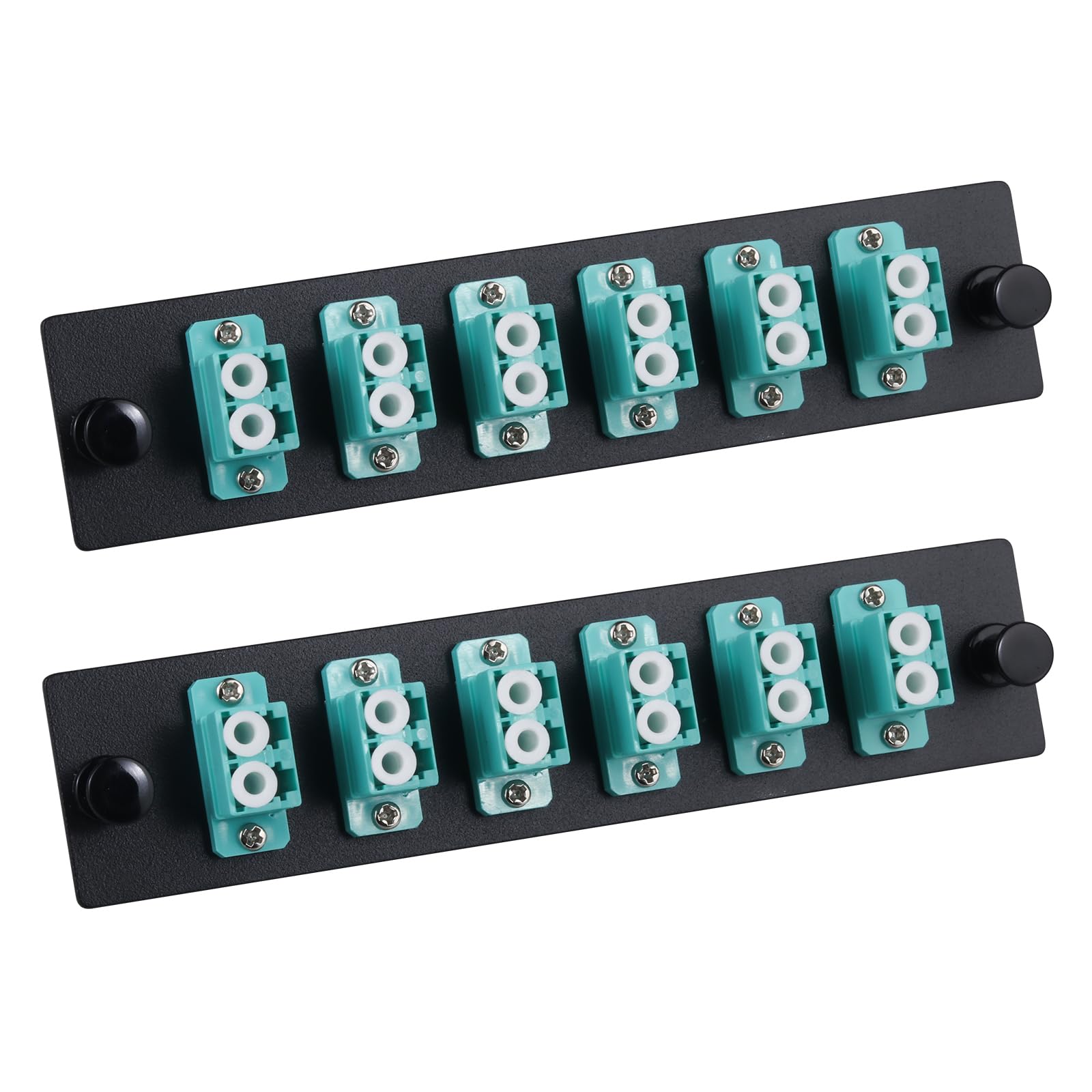 Lot de 2 panneaux de brassage en fibre duplex LC/OM3 avec adaptateurs LC duplex multimode bleu turquoise, 12 ports fibre