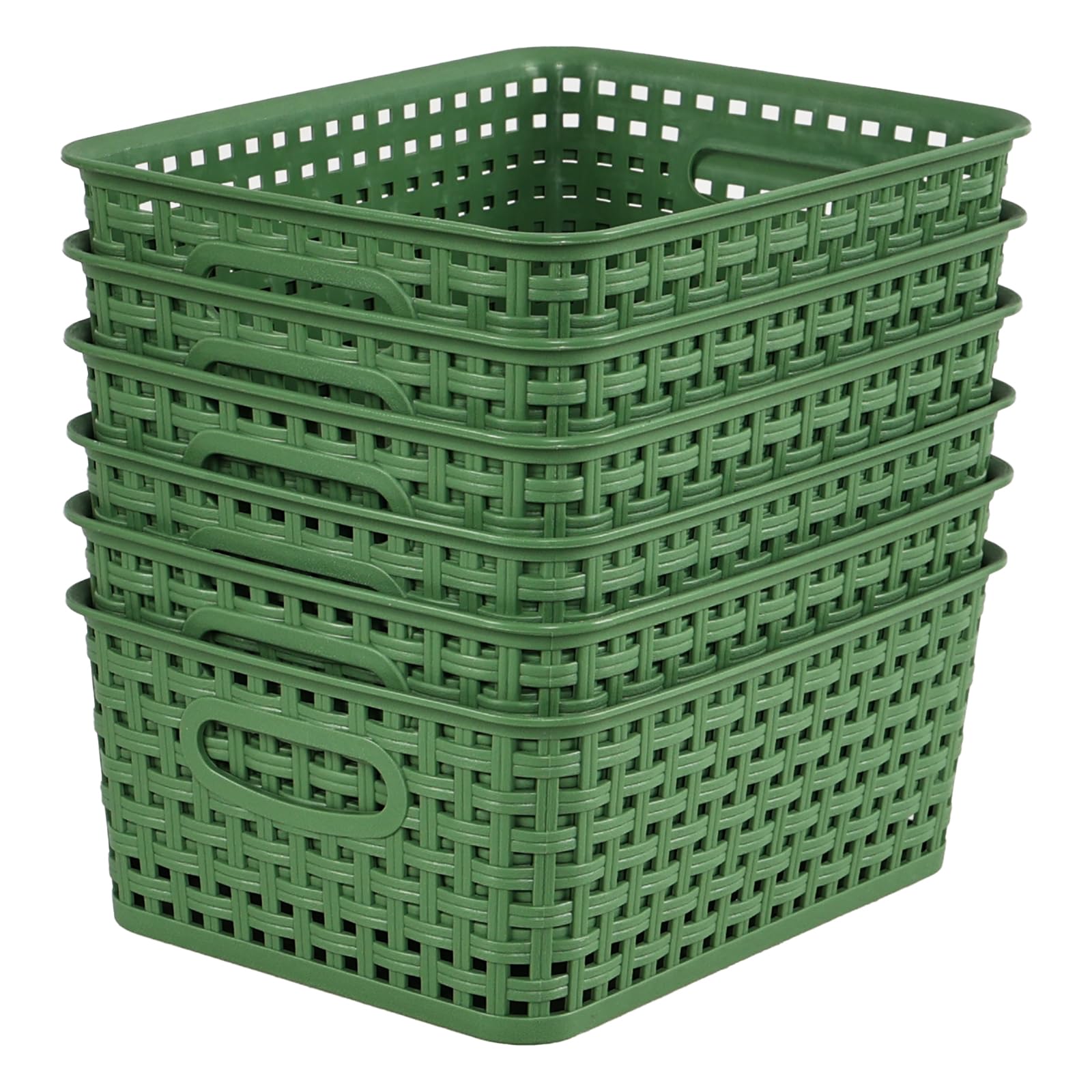 Parlynies Plastic Storage Baskets for Organizing, Woven Storage Organizer, 10" x 7.6" x 4.08", Pack of 6 (Green)