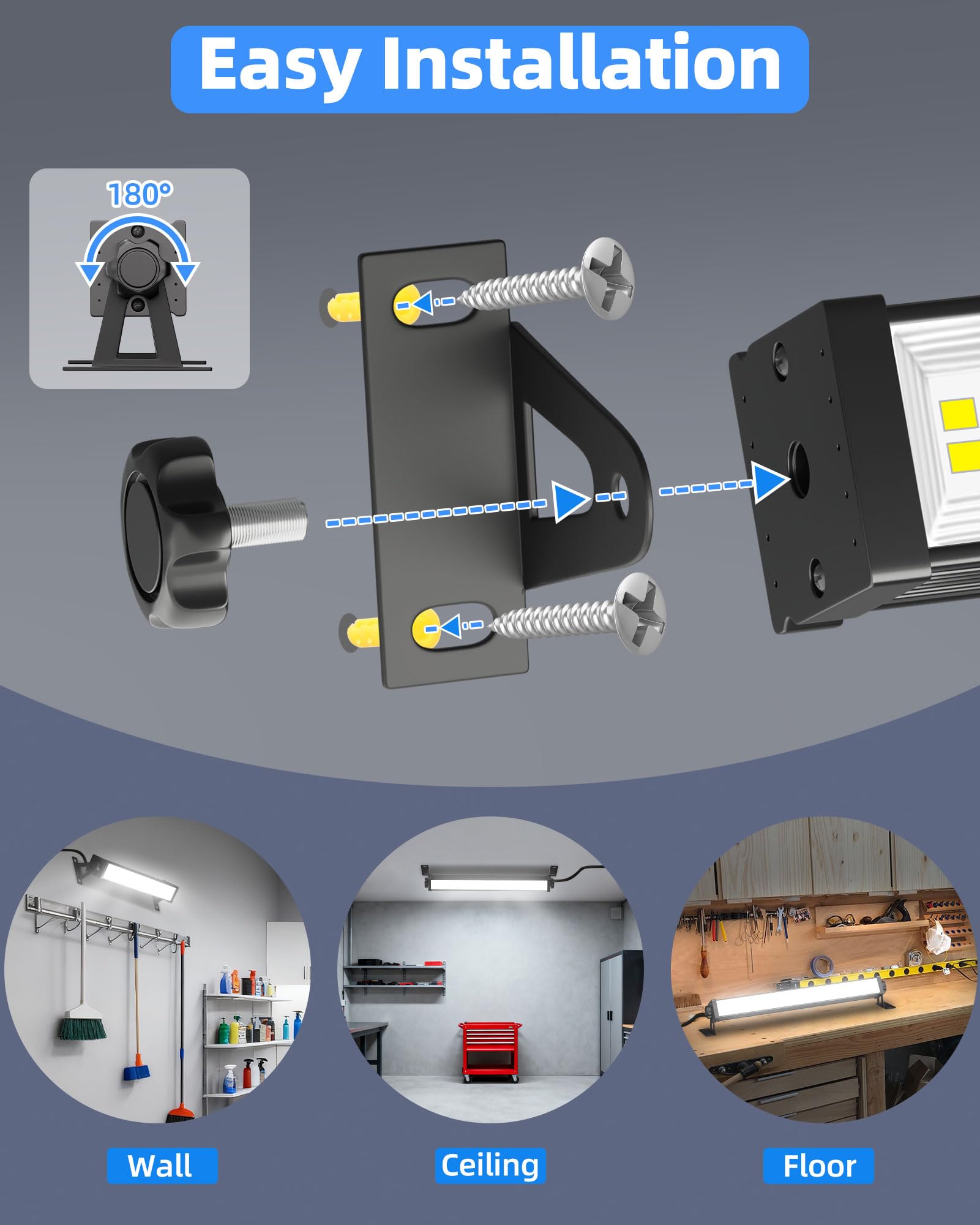 40W LED Shop Light 5400LM Brighter Plug in Garage Light with On Off Switch 6 6FT Cord 6000K — view 6