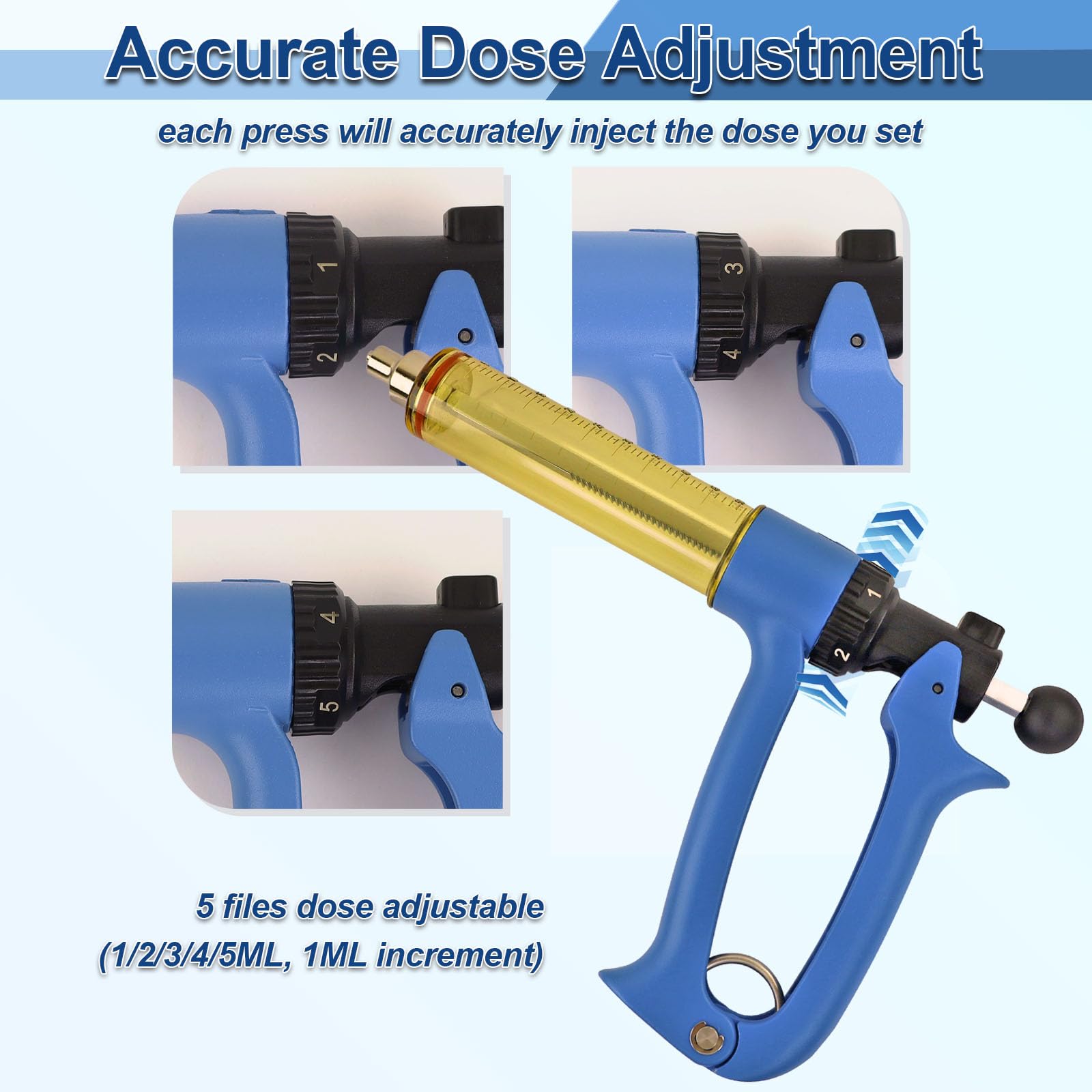 VET.PLUS Siringa automatica per bestiame da 50 ml per mucca, capra, maiale, pecore, pistola vaccinale per bestiame a ripetizione continua, siringa veterinaria con interfaccia Luer Lock regolabile