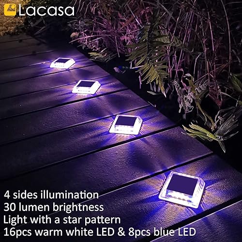 Miniatura 5 de Lacasa Luces solares para cubierta, paquete de 4 luces LED de 30 lúmenes, luces de paso alimentadas por energía solar para exteriores, IP68,