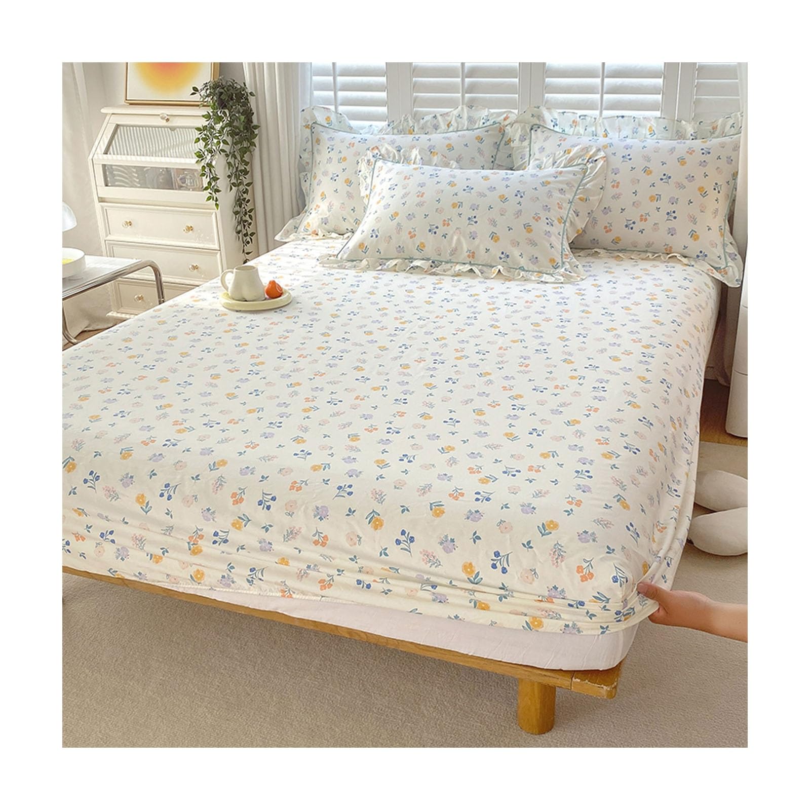 Sábana bajera floral lavable a máquina para renovar el confort del dormitorio de invitados