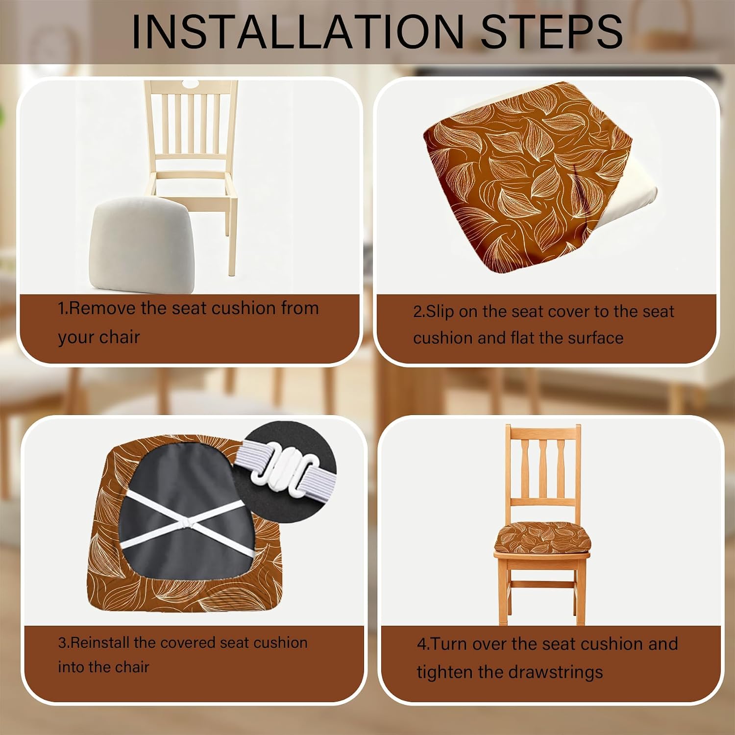 Chair Covers - Elastic Printed Dining Chair Slipcovers, Removable Washable with Elastic Band, Anti-Slip，Protective Covers for Dining Chair Cushions (Type 13, 6-Piece Set)