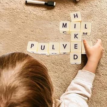 Crossword Solitaire Game, Crossword Solitaire Dice Game, Scrabble Board Game UK, Crossword Solitaire Dice Game, Travel Scrabble Letter with 12 Dices, Portable for Family, Travel Camping Games