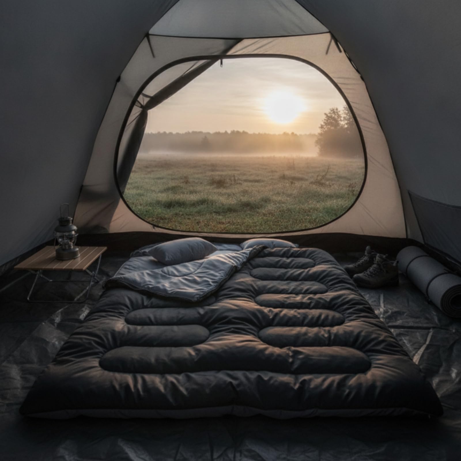 Saco Dormir Doble Amplio Saco Dormir con Capucha Extralargo para Camping, Senrismo