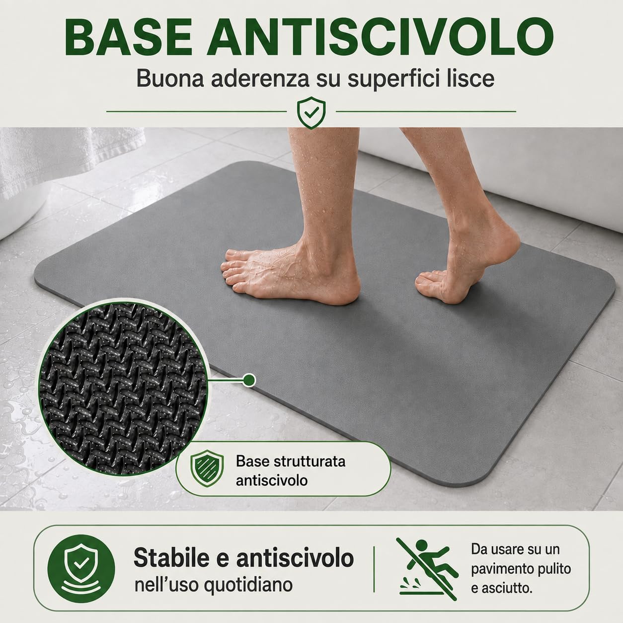 Set 2 Tappeto Bagno e Doccia Assorbente 40x60+60x120cm | Alta Assorbenza, Superficie Antiscivolo, Uso Bagno e Doccia, Materiale Diatomite, Design Compatto