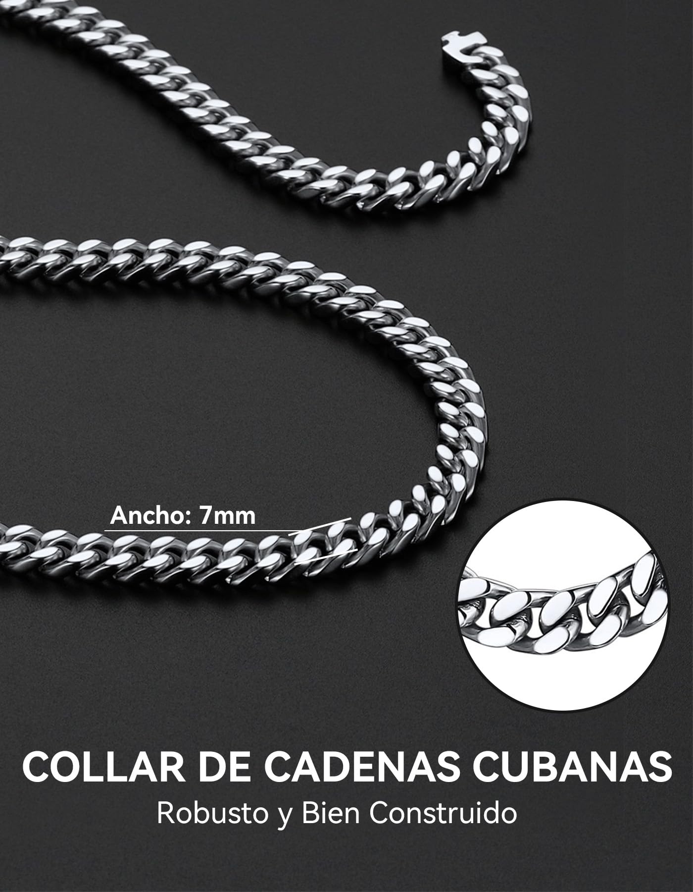 ChainsHouse Collares de Cadenas Barbadas Cierre de Seguridad Oculto, Collar Unisex 5/7/9/12 mm Ancho 46/51/55/61/66/71/76 cm Largo Acero Inoxidable