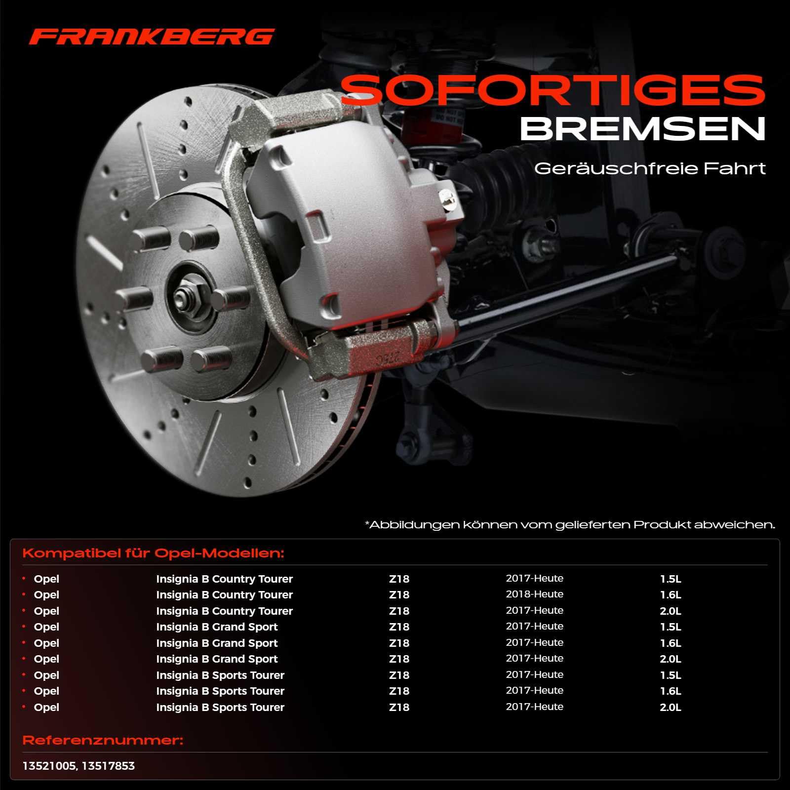 Frankberg Zestaw tarcz hamulcowych wraz z 2 x tarczami hamulcowymi z przodu wentylowane Ø 321 mm kompatybilne z Insignia B Sports Tourer Z18 Insignia B Grand Sport Z18 Replace # 13517853