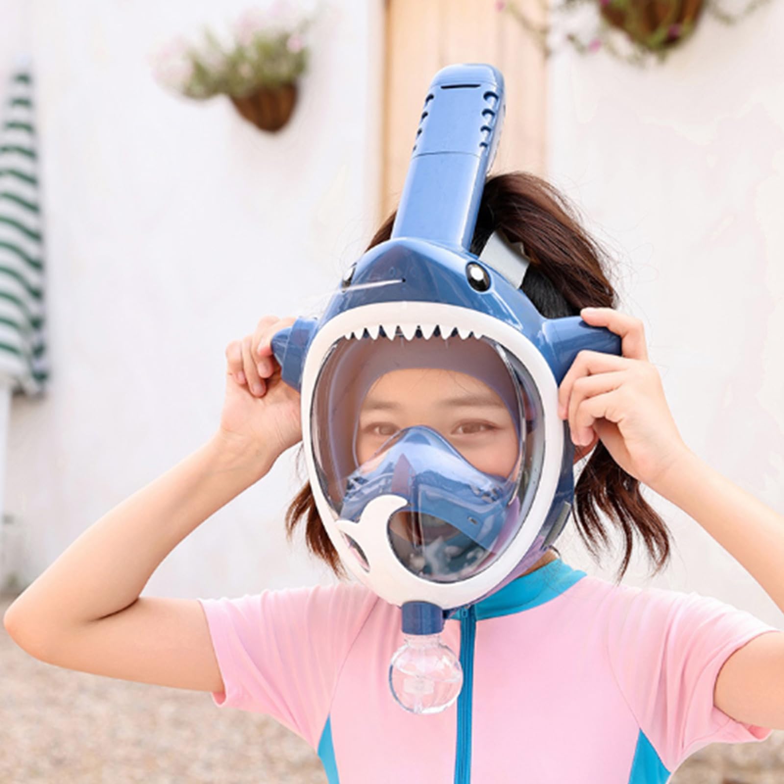 Maschera da snorkeling integrale con sistema di respirazione Dry Top, per bambini, pieghevole, vista panoramica