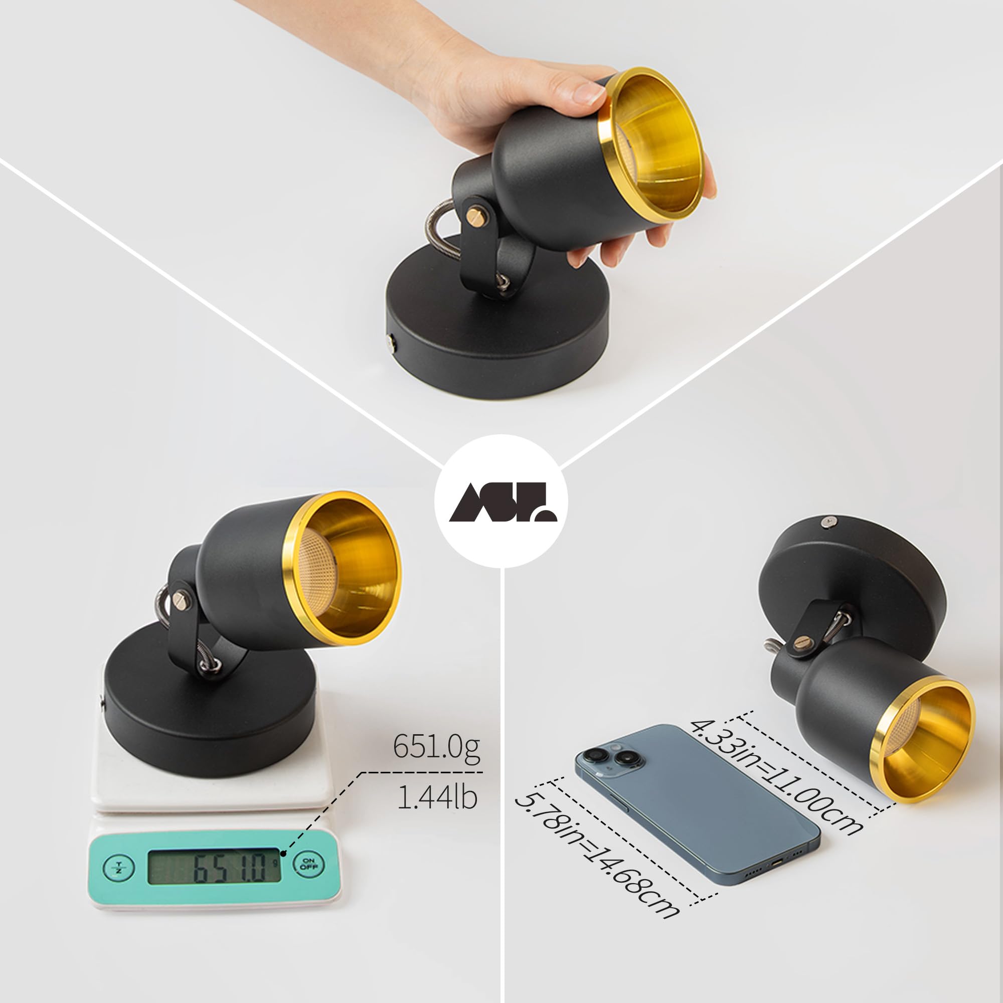 Aisilan 9W GU10 LED Deckenspots, Dimmbar 1 Flammig Schwarz Deckenstrahler Deckenleuchte Wandstrahler Einstellbar Deckenplatz für Kunst Akzent Beleuchtung Licht für Küche Flur Wohnzimmer, 3000K