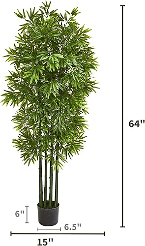 Miniatura 2 de Nearly Natural Troncos verdes artificiales de bambú de 64 pulgadas, resistentes a los rayos UV (interiorexterior), árboles de seda