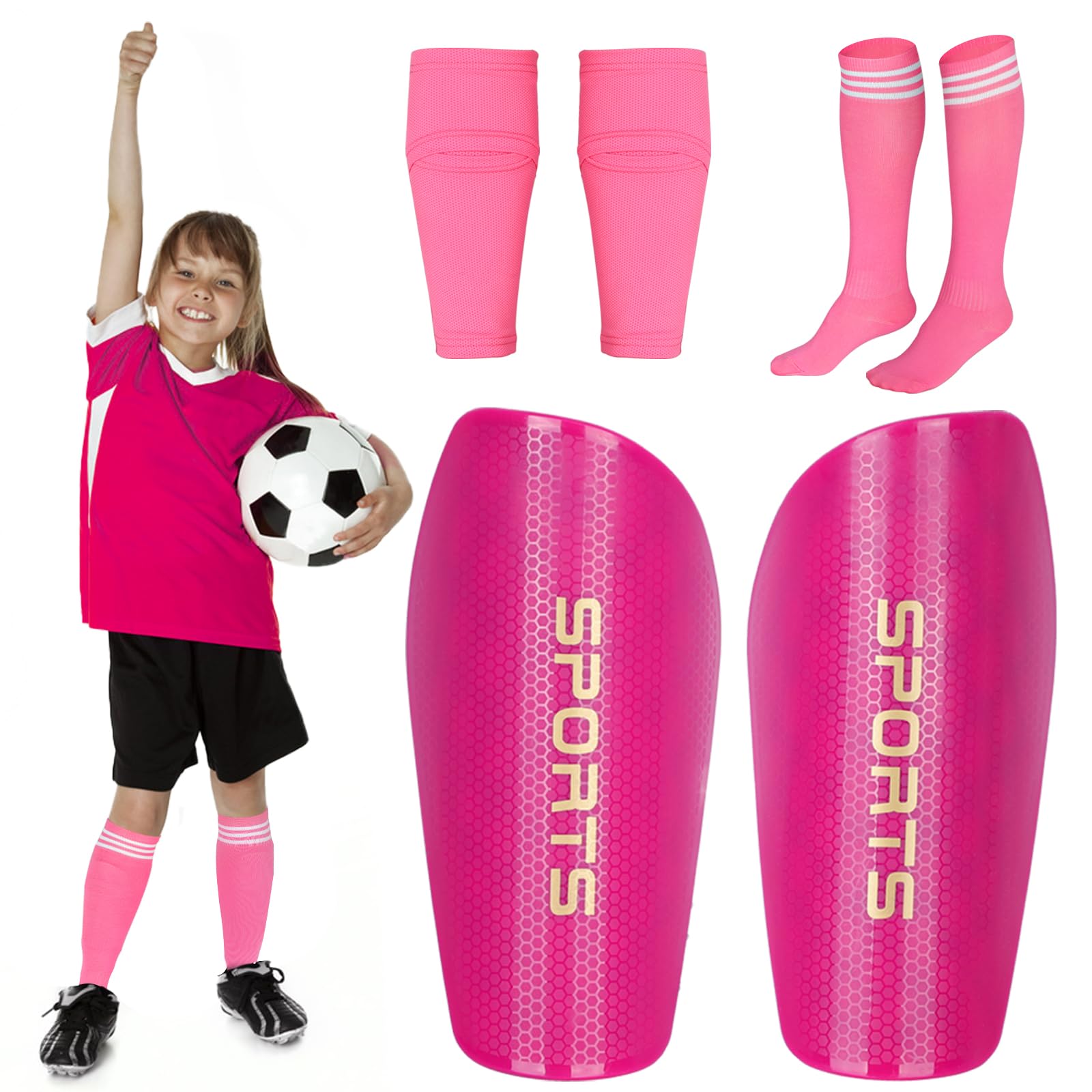 Soccer Shin Guards for Kids Adults, Toddler Shin Pads Set with Sleeves and Long Soccer Socks for Age 2-16 Boys & Girls, Youth &Men, Lightweight Soccer