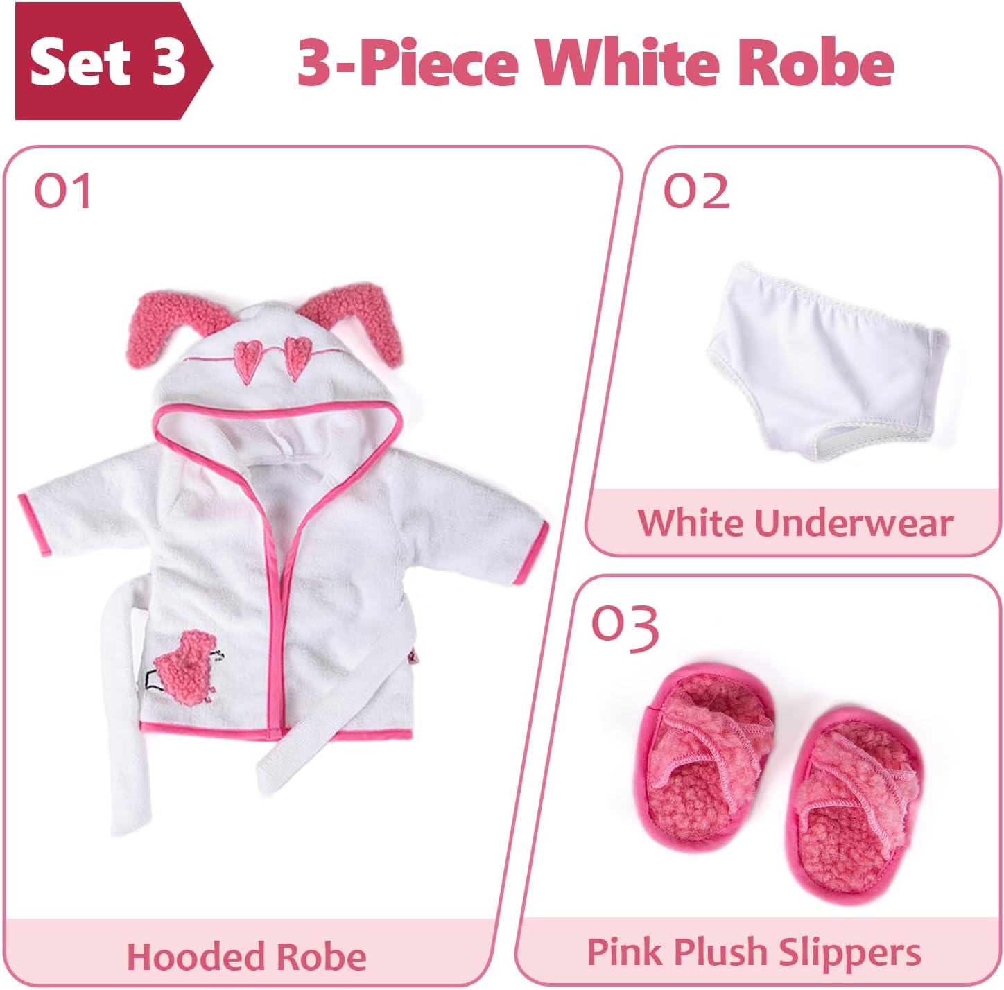 Rakki Dolli 18 Inch Doll Clothes 3 Outfit Sets for American Girl Dolls,12 Pcs Clothes Accessories with Jacket,Tops,Pants,Skirt,Robe,HairClips,Shoes(Doll Not Included)