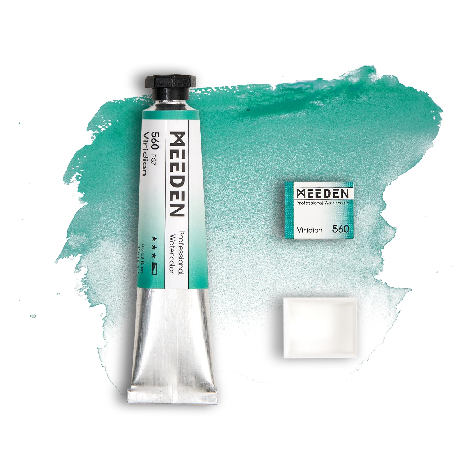 MEEDEN Professional Artist Watercolor Paint: Viridian - 15ml/0.5oz Water Color Tube, Semi-Moist Pigment Half Pan and Empty Matching Half Pan for Artists Pros — image 1