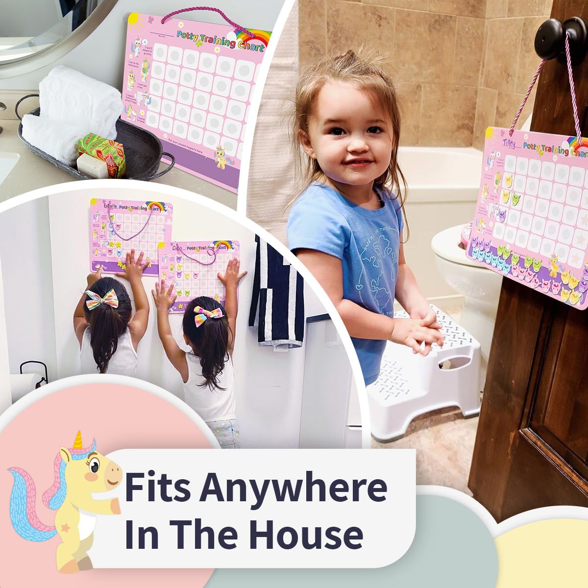 PUTSKA Potty Training Reward Chart for Girls with 35 Reusable Stickers – Potty Chart for Toddlers Girls - Reward Chart for Kids for Toilet Success - Unicorn