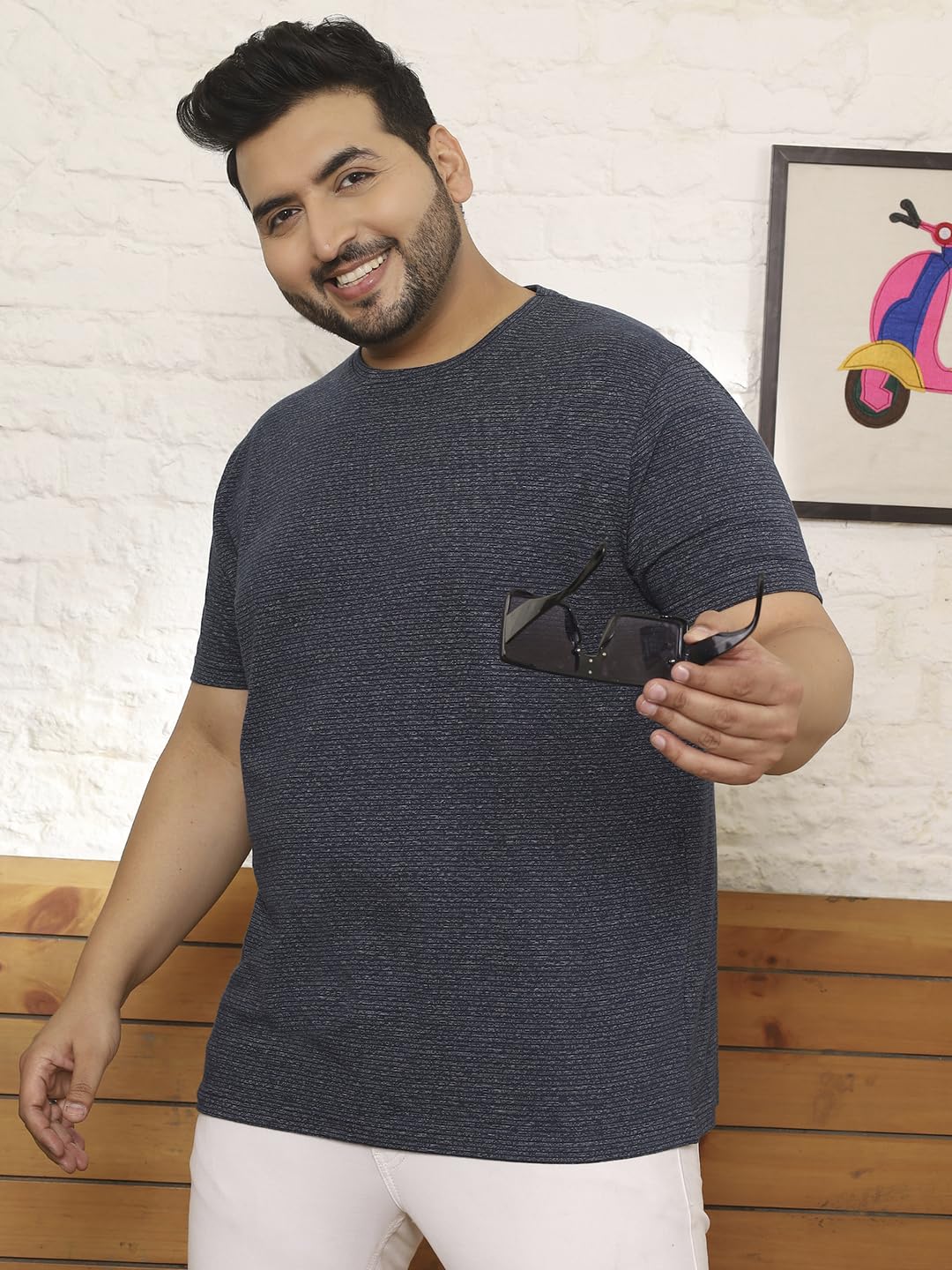 Bigbanana Męska koszulka z okrągłym dekoltem w paski plus size
